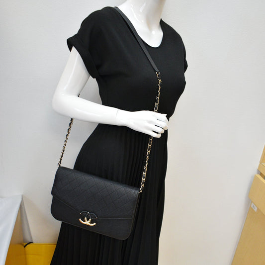 Chanel Thread Around Caviar Flap Crossbody Bag Leather Black