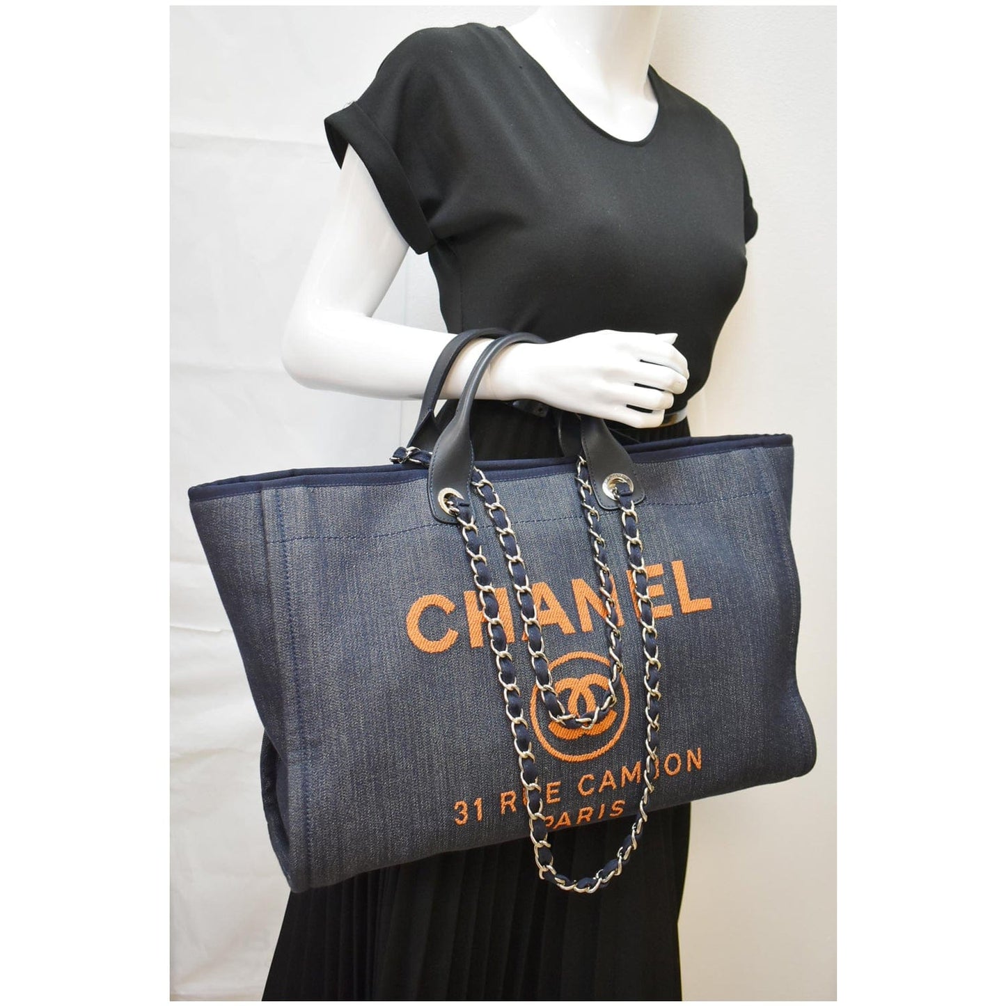 Chanel Deauville Shopping Tote Bag Dark Denim Blue