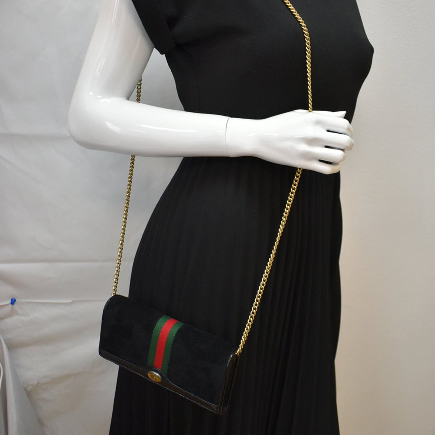 Gucci Ophidia New Rep Web Wallet On Chain Leather Suede Crossbody Bag
