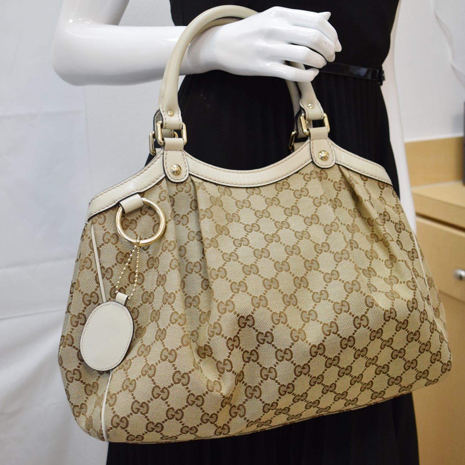 Gucci Sukey Tote Bag Canvas Beige Shoulder Bag