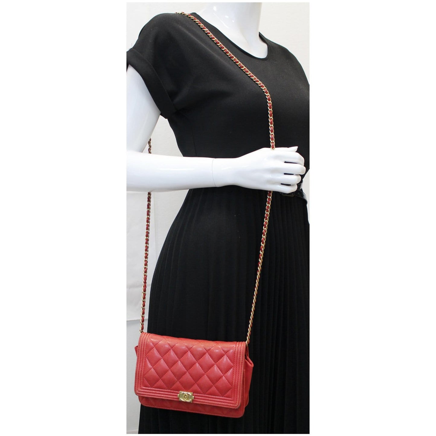Chanel Boy Woc Lambskin Wallet On Clutch Bag Leather Red Crossbody Bag