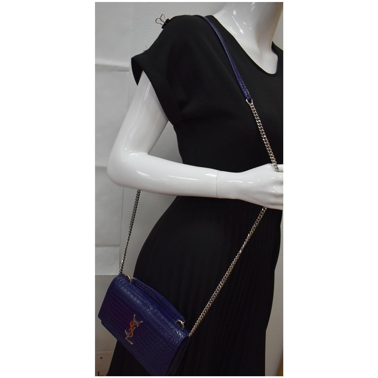 YSL Saint Laurent Saint Sunset Crocodile Crossbody Bag Leather Blue