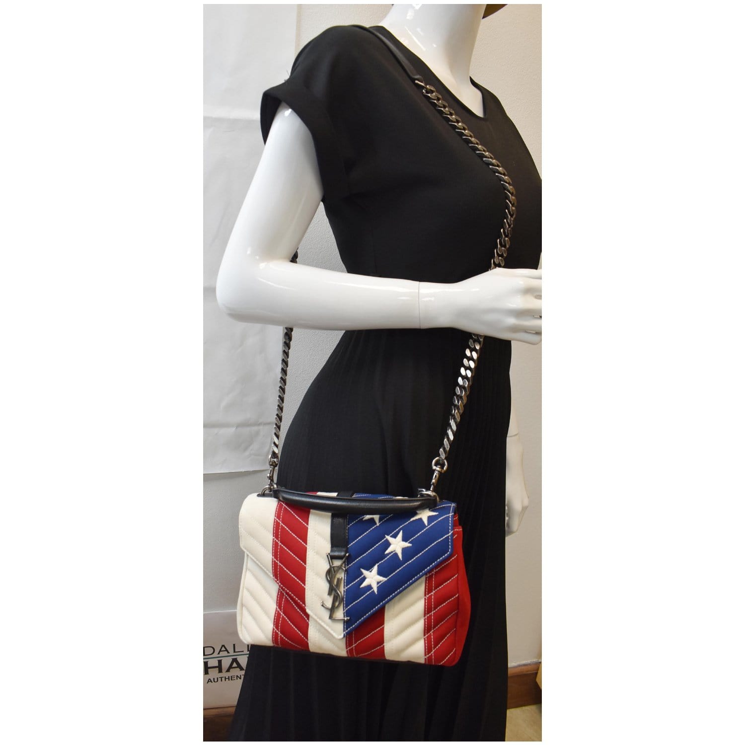 YSL Saint Laurent Saint American Flag College Bag Multicolor Medium Flap Shoulder Bag