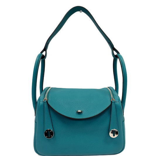 Hermes Lindy Clemence Shoulder Bag Teal Off Leather