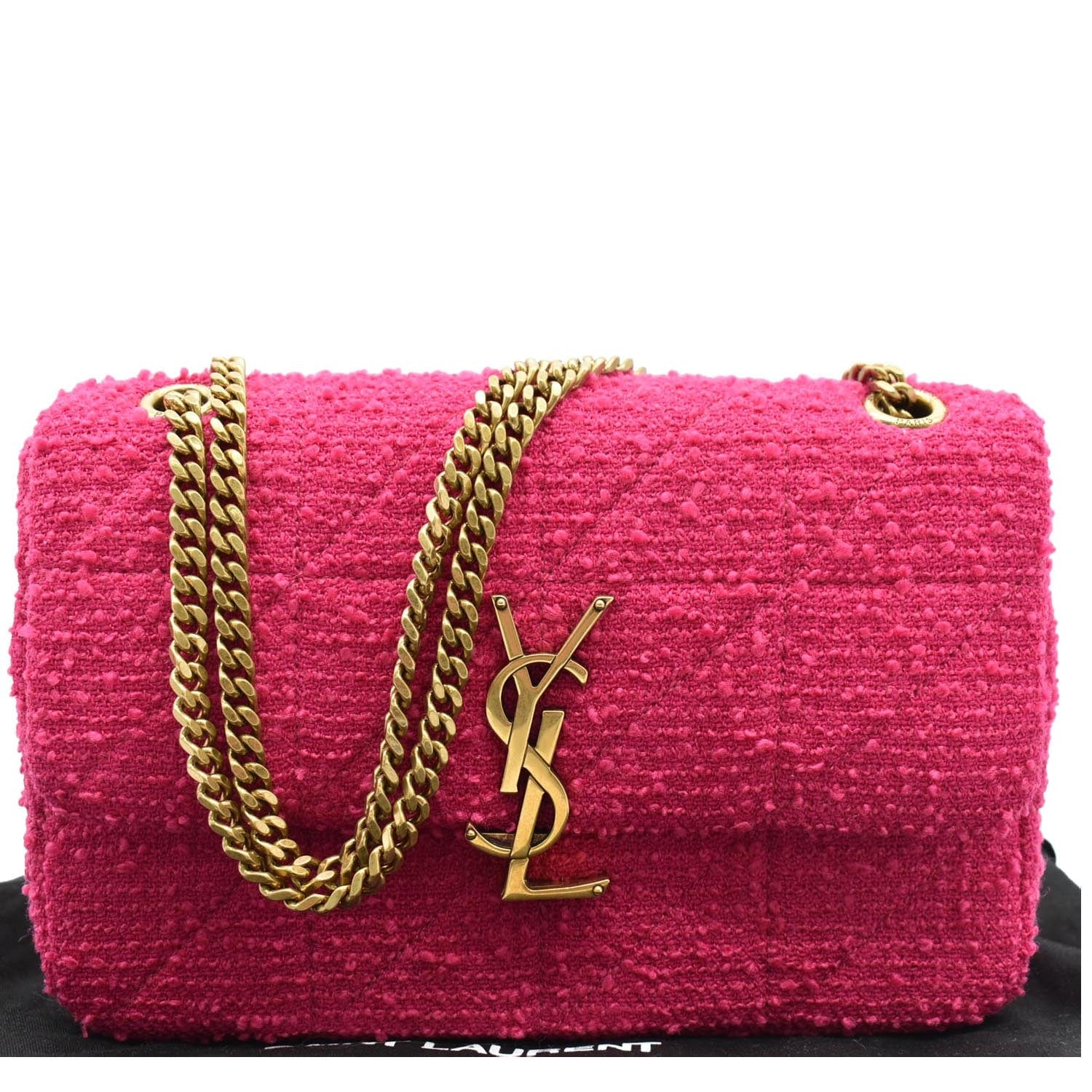 YSL Saint Laurent Saint Jamie Carre Rive Gauche Boucle Shoulder Quilted Pink Shoulder Bag