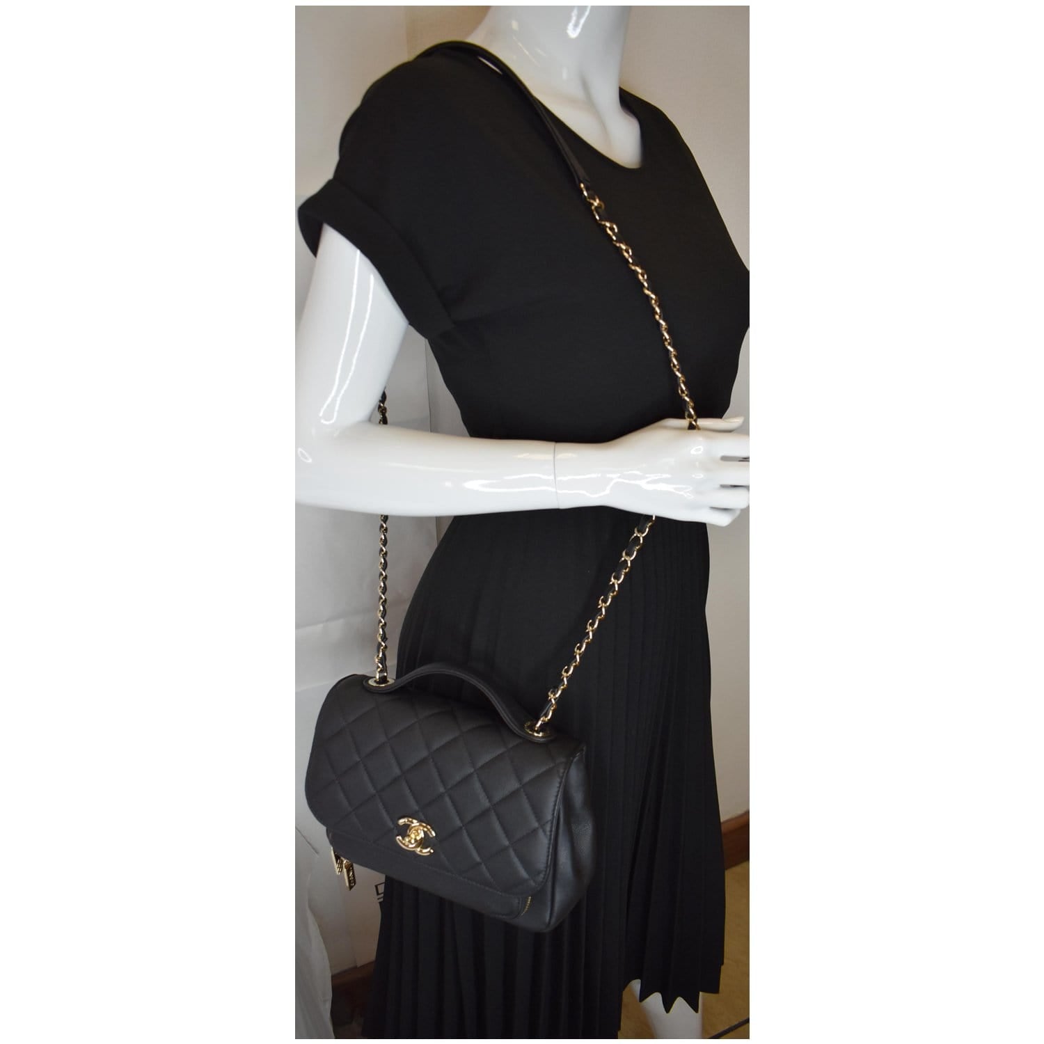 Chanel Business Affinity Flap Caviar Shoulder Bag Quilted Black