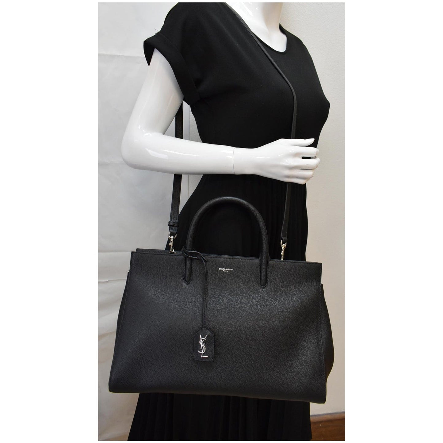YSL Saint Laurent Saint Cabas Rive Gauche Tote Bag Leather Black
