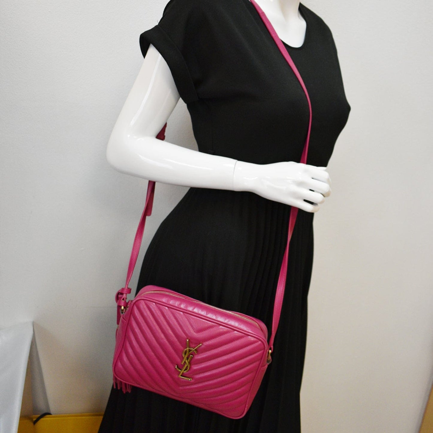 YSL Saint Laurent Saint Lou Camera Crossbody Bag Leather Pink