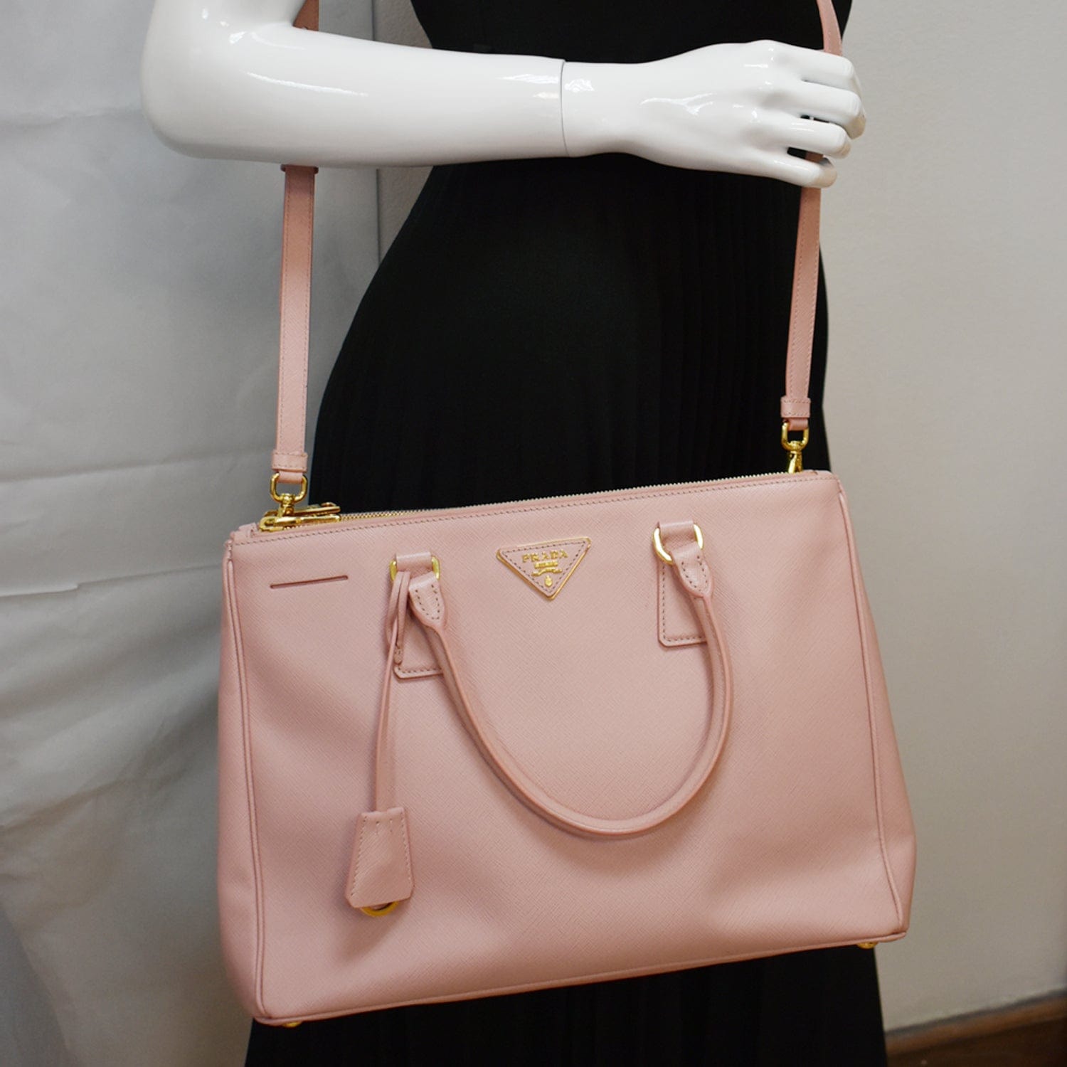 Prada Galleria Double Zip Saffiano Tote Bag Petal Leather Pink