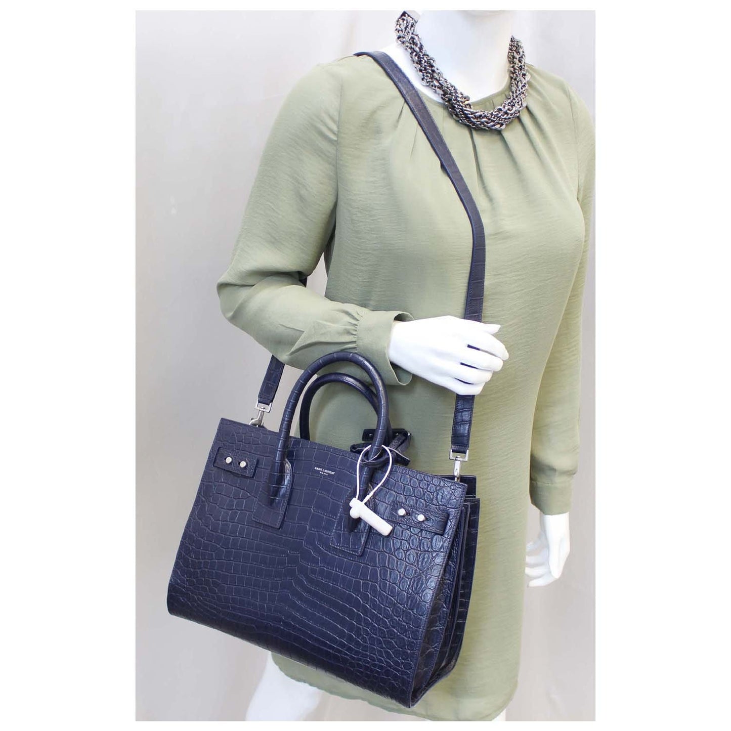 YSL Saint Laurent Saint Sac De Jour Crocodile Embossed Satchel Small Travel Bag