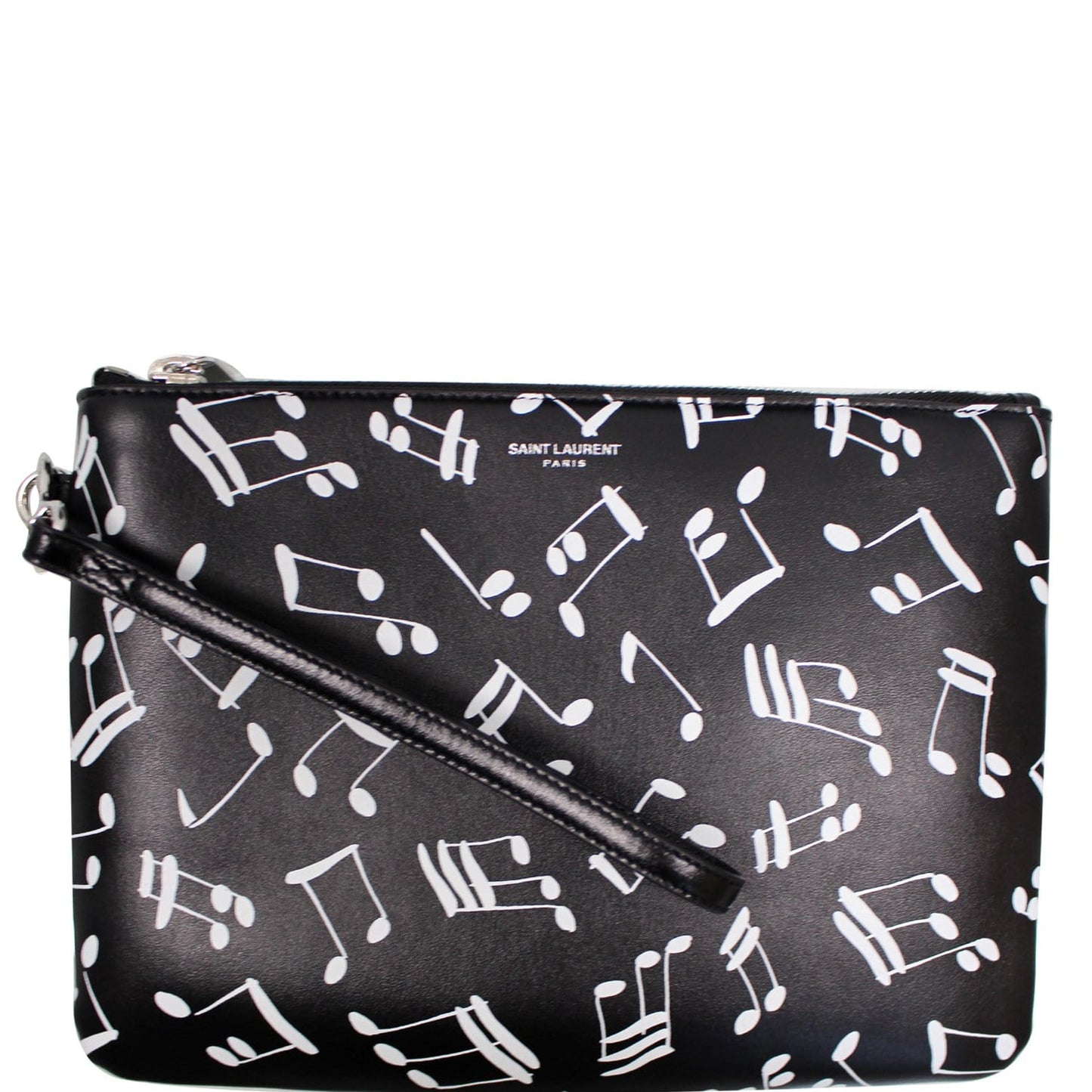 YSL Saint Laurent Saint Calfskin Musical Notes Zip Pouch Final Black Travel Bag