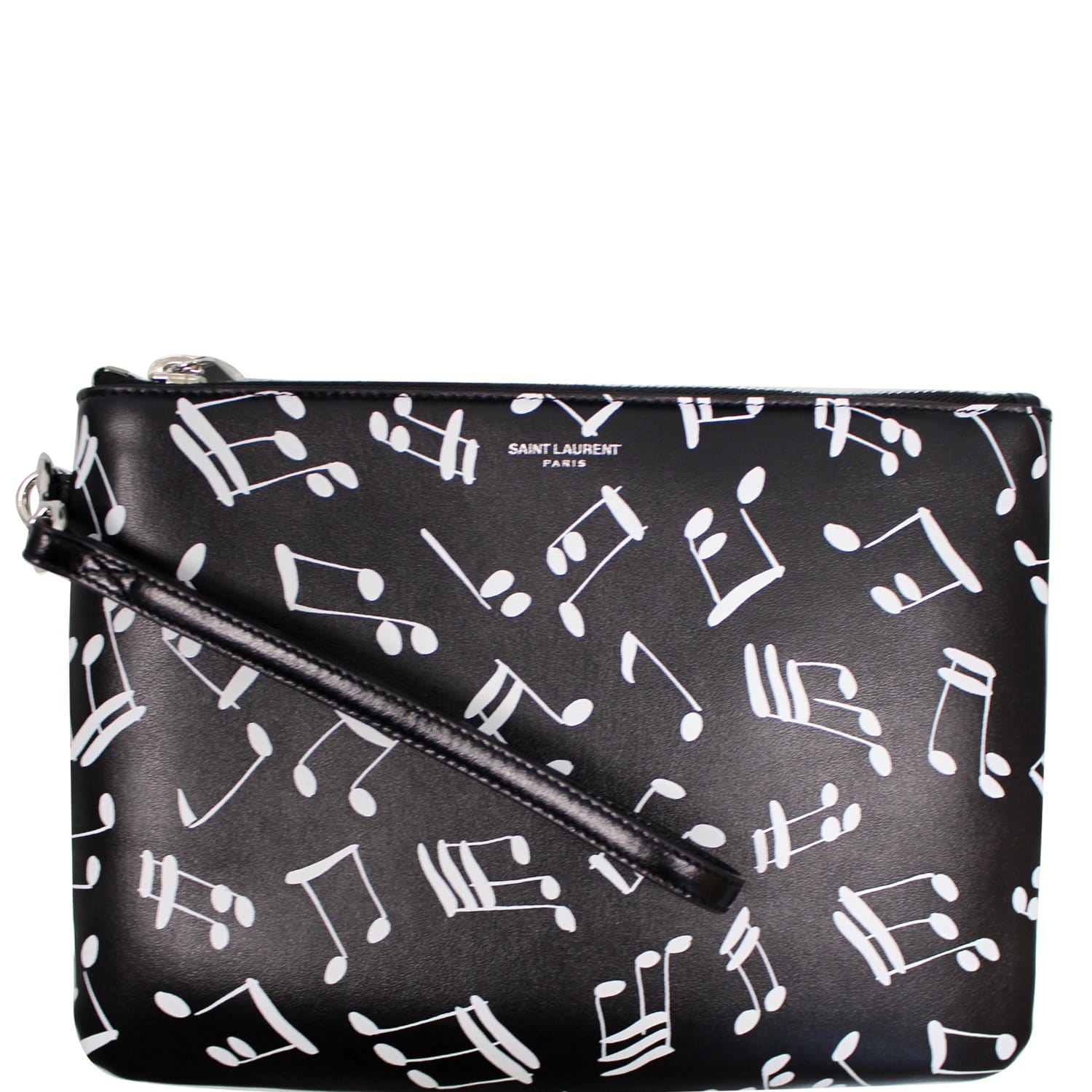 YSL Saint Laurent Saint Calfskin Musical Notes Zip Pouch Final Black Travel Bag