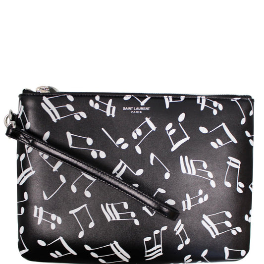YSL Saint Laurent Saint Calfskin Musical Notes Zip Pouch Final Black Travel Bag