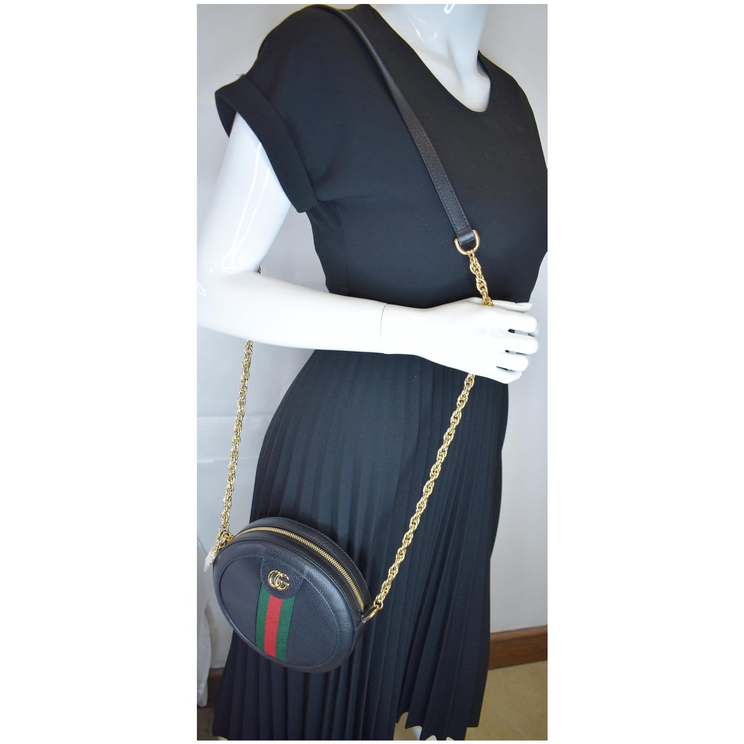 Gucci Ophidia Round Web Crossbody Bag Leather Black Black 550618