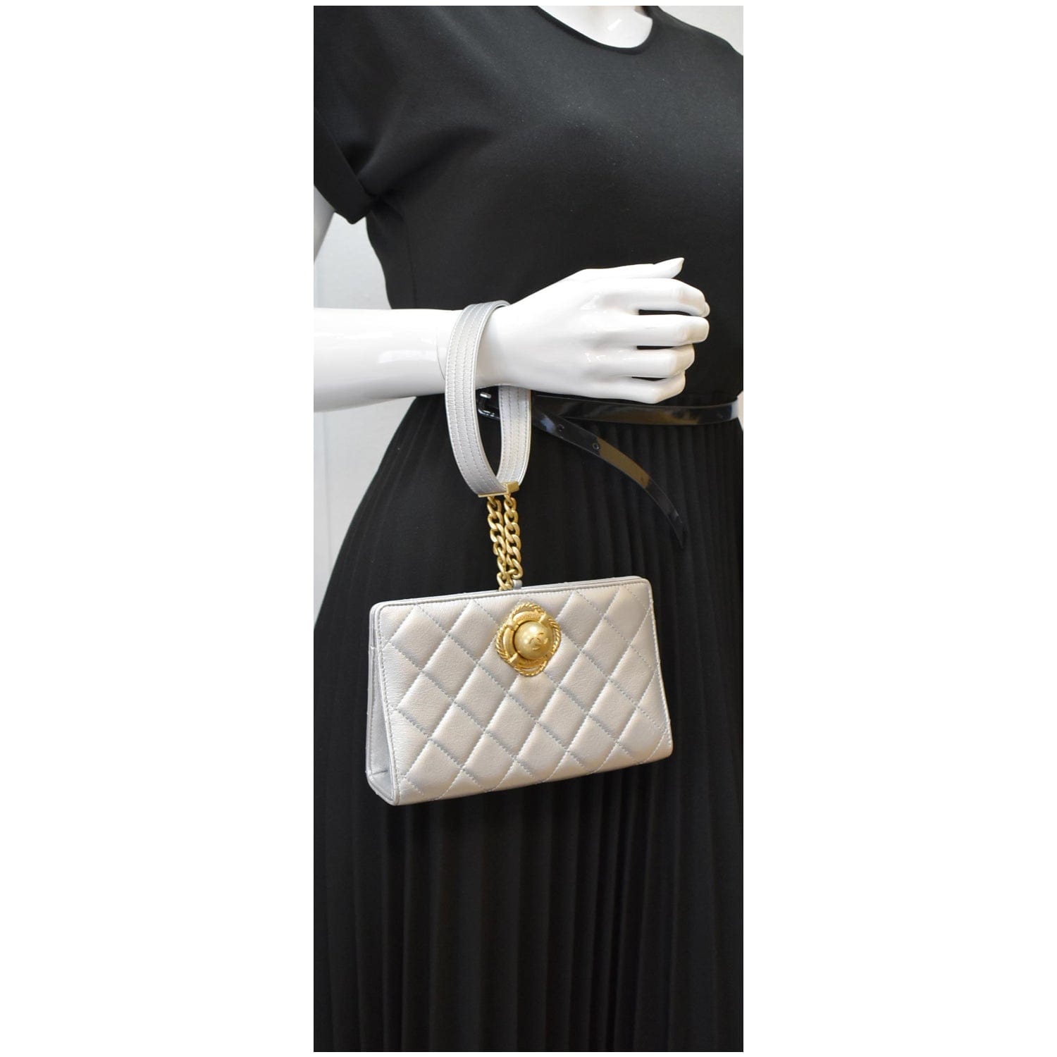 Chanel By The Sea Clutch Wallet Metallic Leather Quilted Clutch Bag
