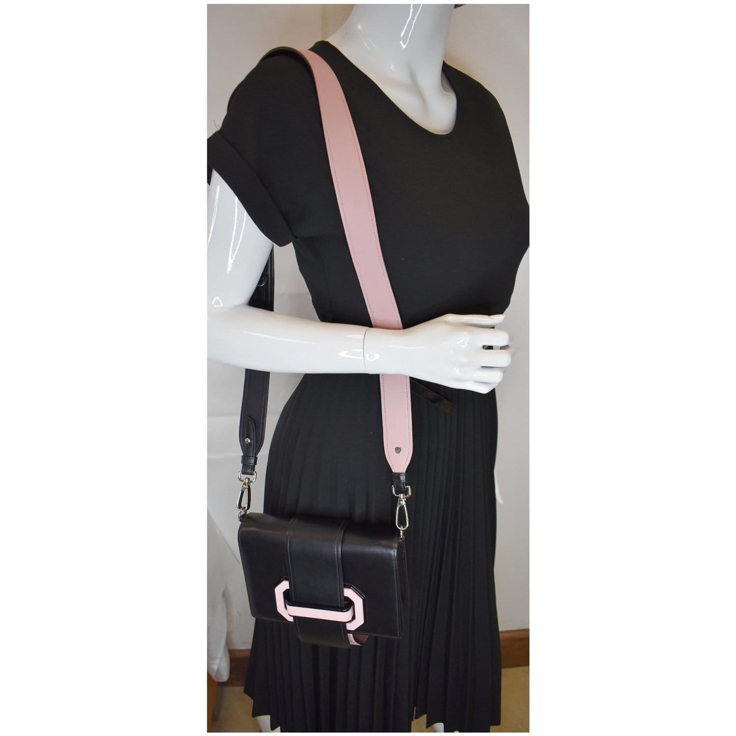 Prada City Plex Ribbon Calfskin Shoulder Bag Black Pink