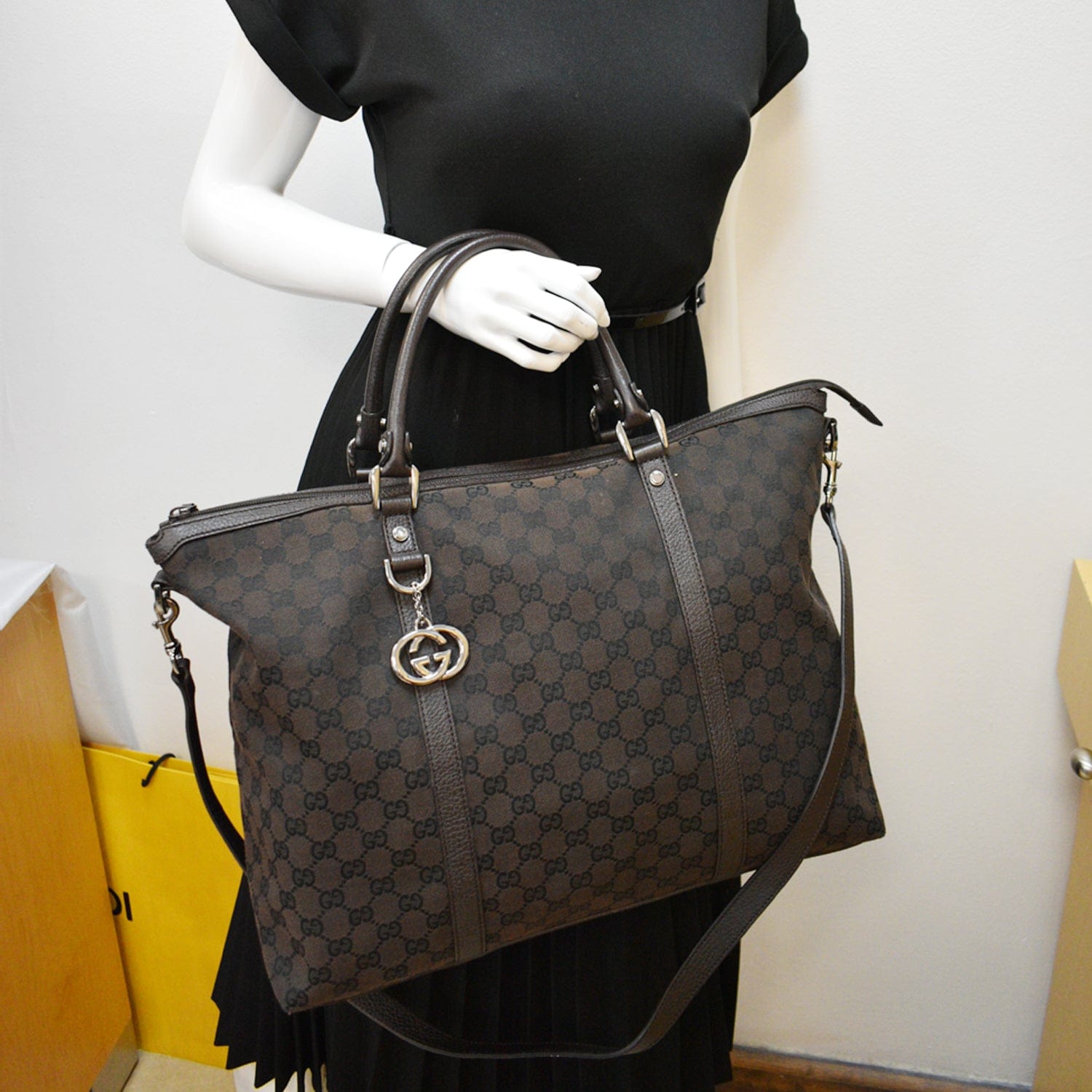 Gucci ssima Tote Leather Canvas Tote Bag