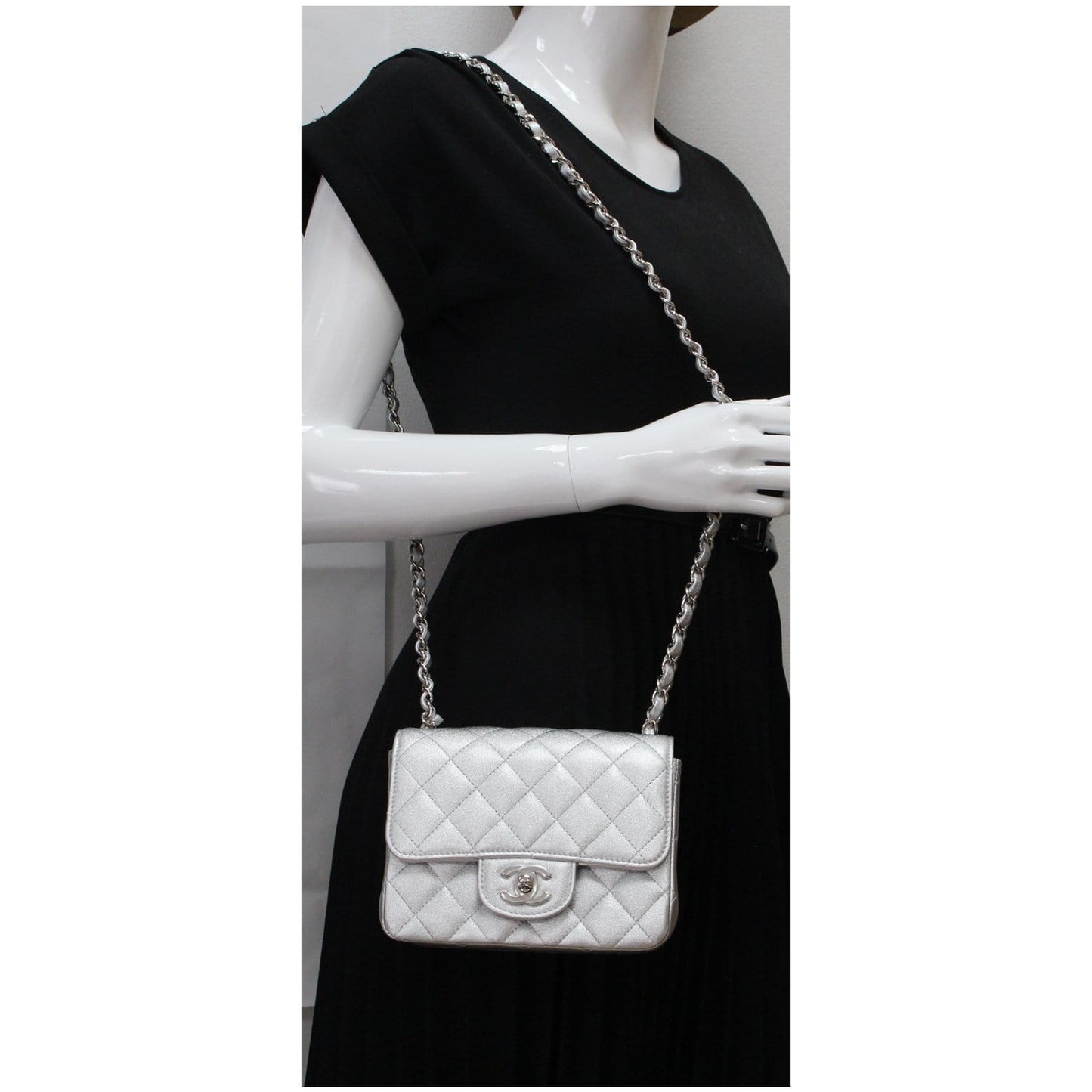 Chanel Mini Square Flap Shoulder Bag Metallic Leather Quilted