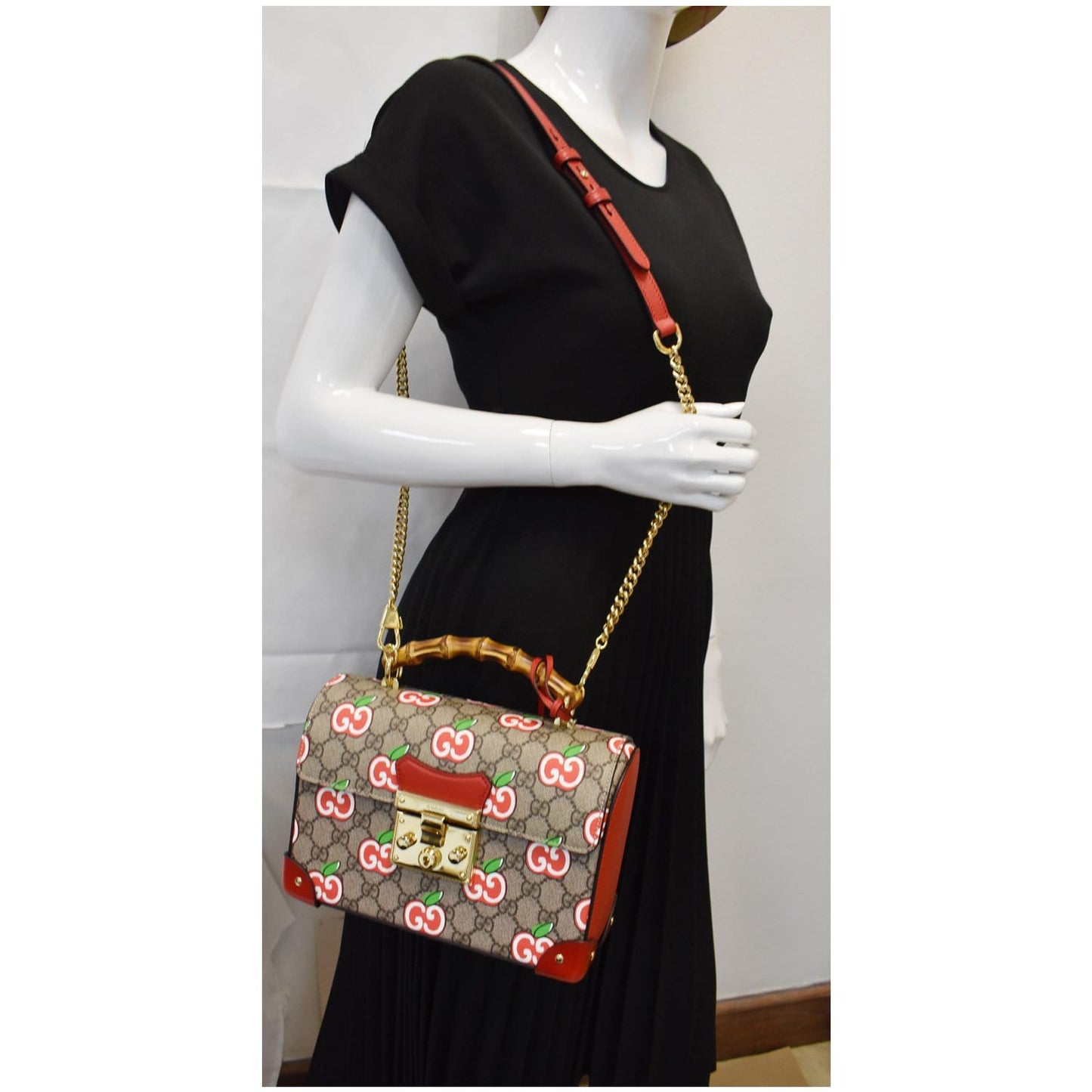 Gucci Padlock Supreme Bamboo Top Handle Shoulder Bag Beige Small