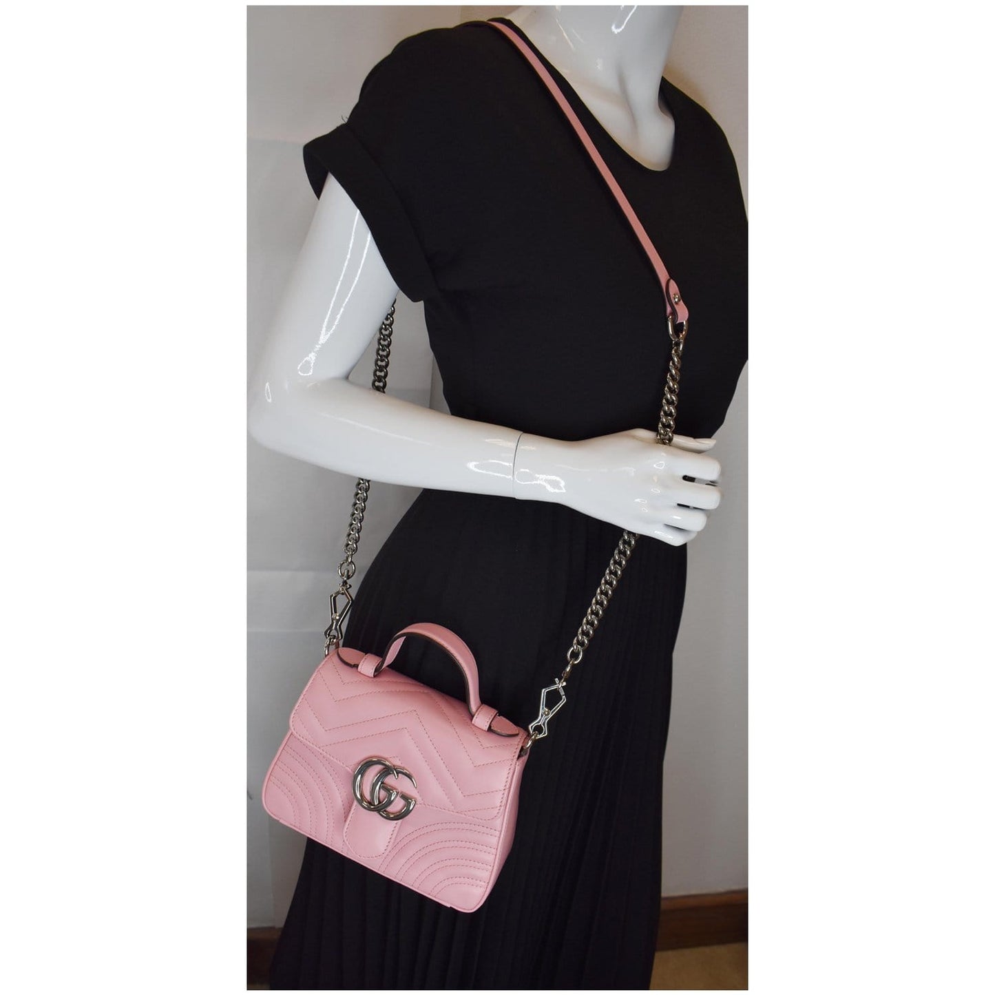 Gucci Marmont Top Handle Shoulder Bag Pastel Pink Mini