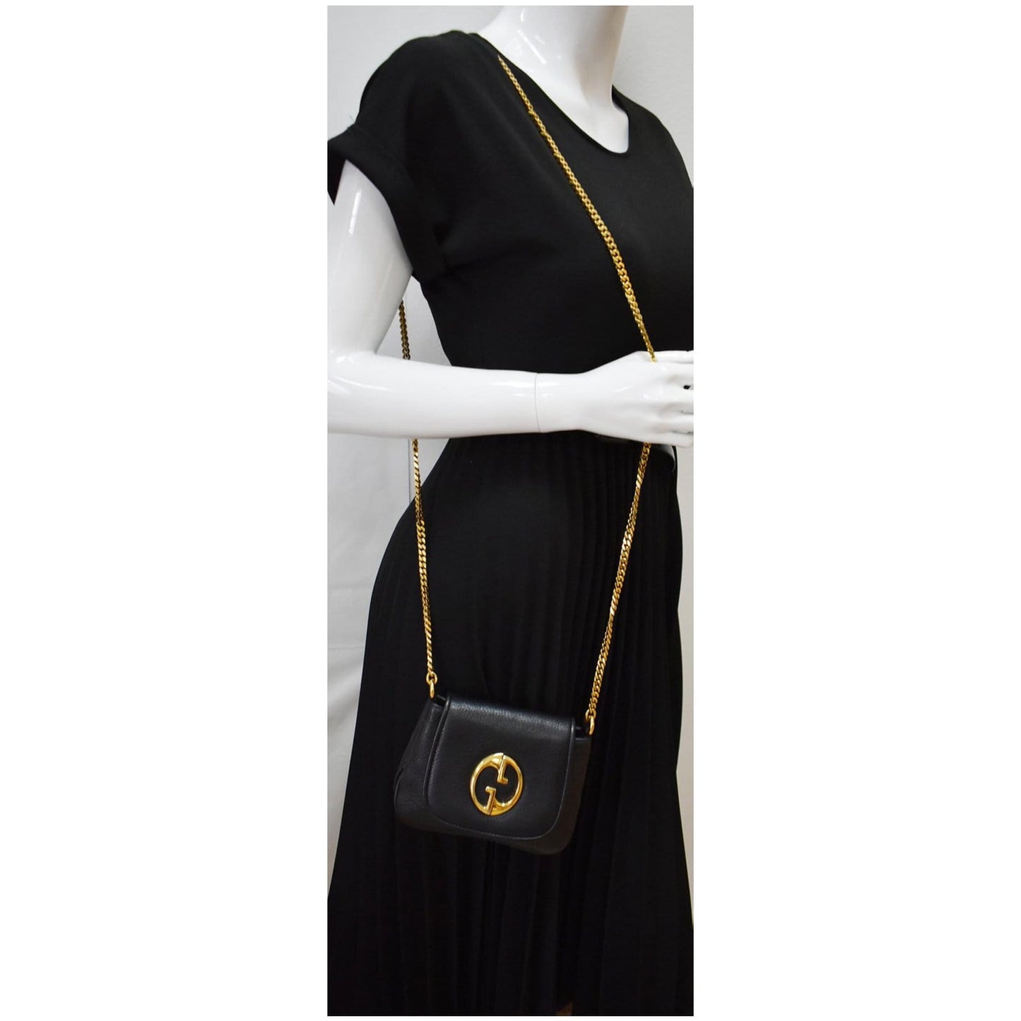Gucci Pebbled Chain Crossbody Bag Leather Black