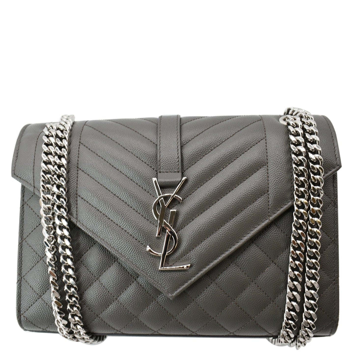 YSL Saint Laurent Saint Envelope Mix Matelassã Crossbody Bag Grey Leather Medium