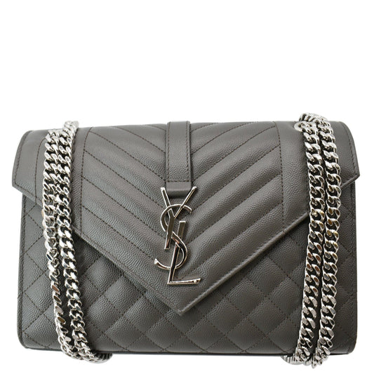 YSL Saint Laurent Saint Envelope Mix Matelassã Crossbody Bag Grey Leather Medium
