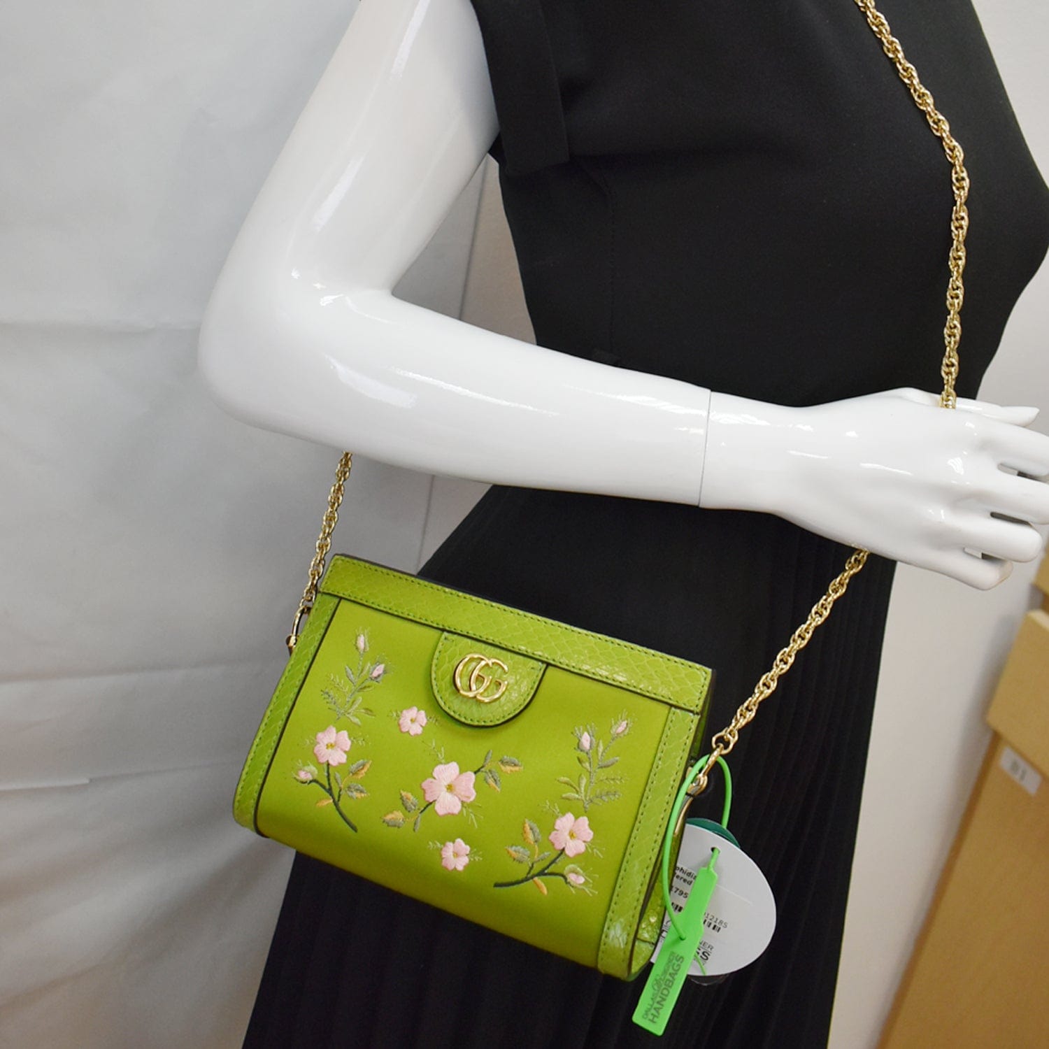 Gucci Ophidia Silk Embroidered Floral Shoulder Bag Hot Green