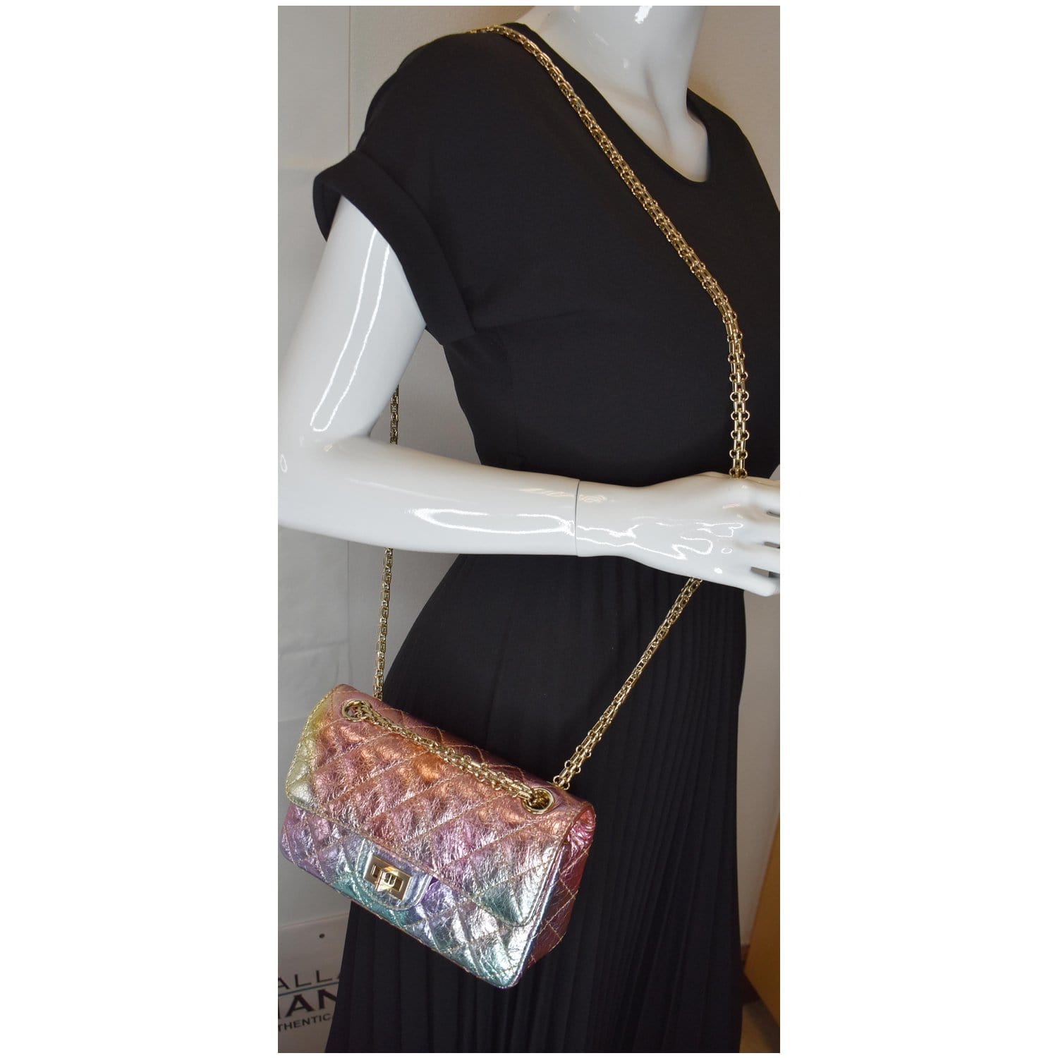 Chanel Reissue Rainbow Metallic Shoulder Bag Multicolor Quilted Mini