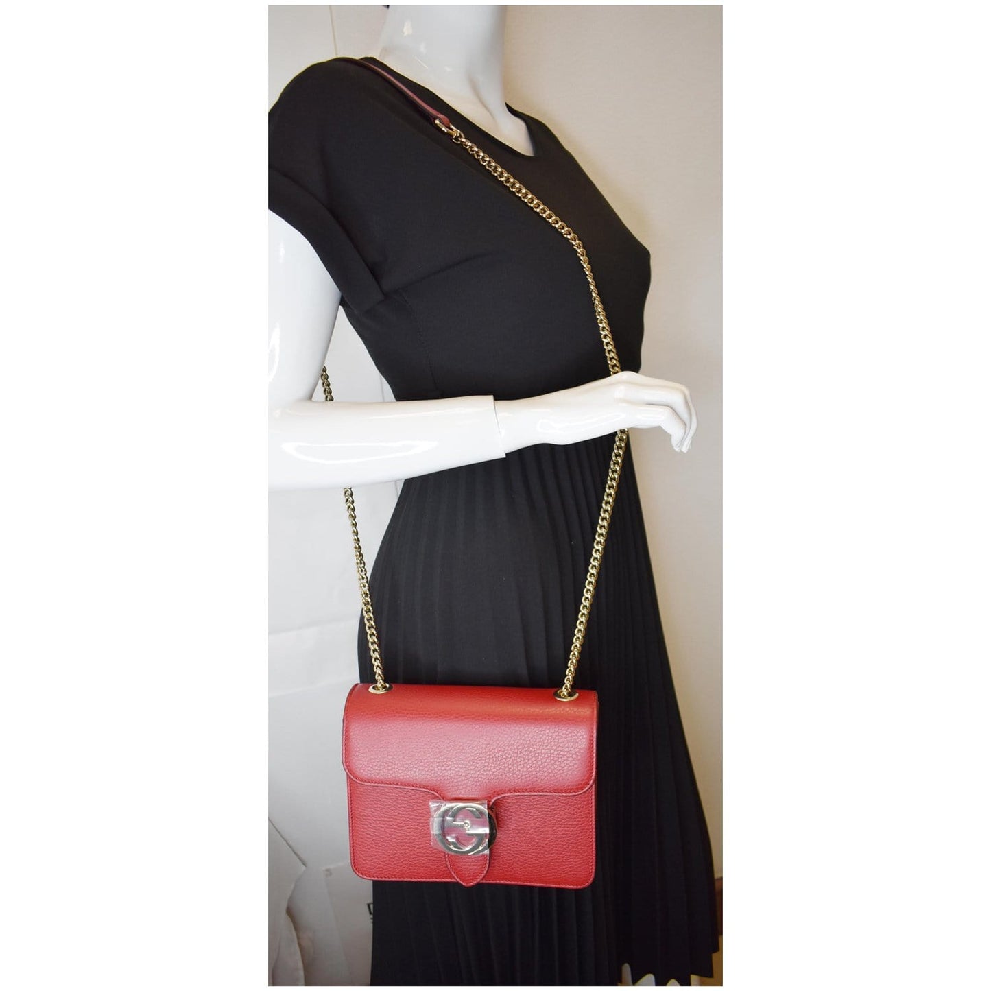 Gucci Interlocking Crossbody Bag Leather Red Red 510304