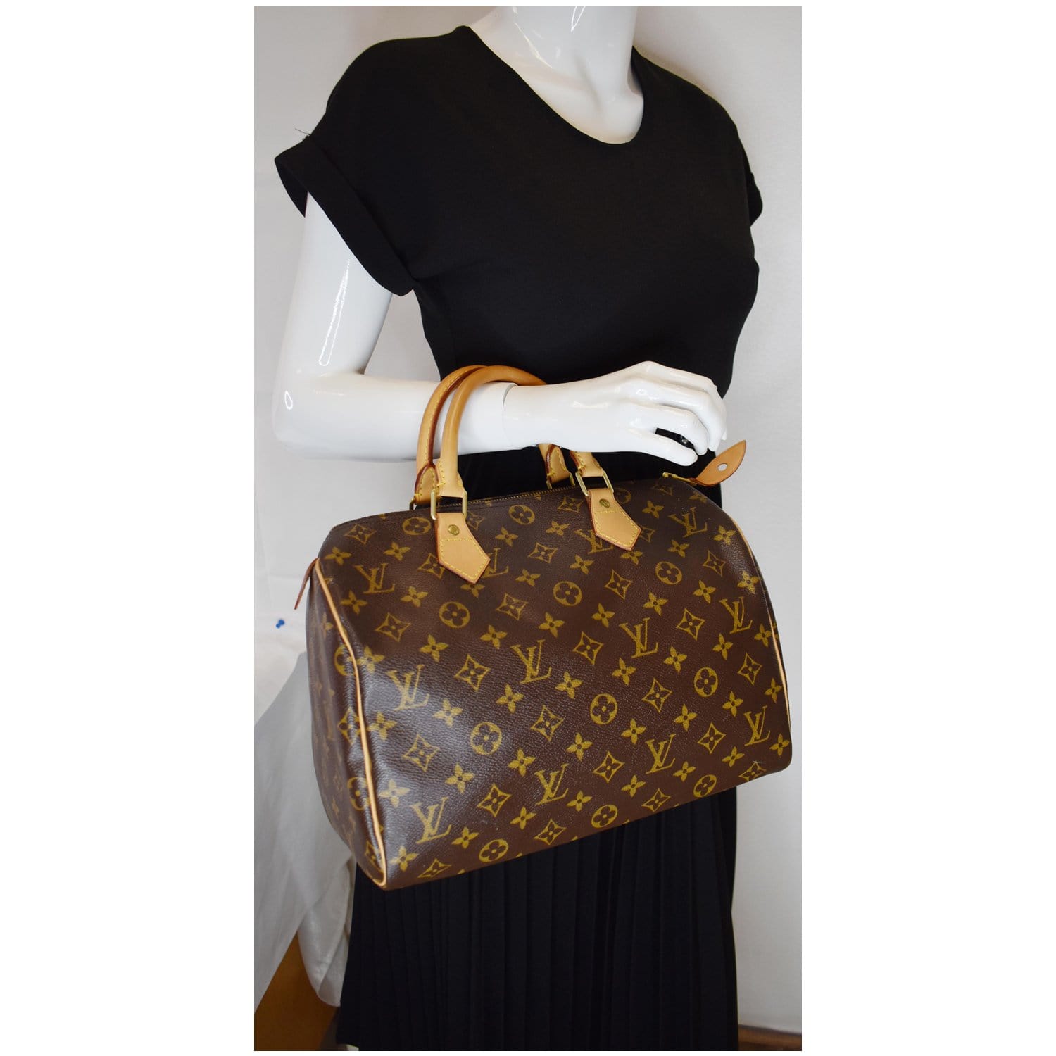 Louis Speedy Satchel Bag Canvas Monogram Travel Bag Brown 3