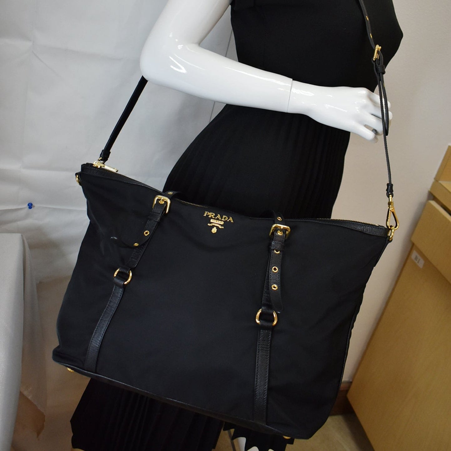 Prada Tessuto Saffiano Tote Shoulder Bag Hot Deals Nylon Black