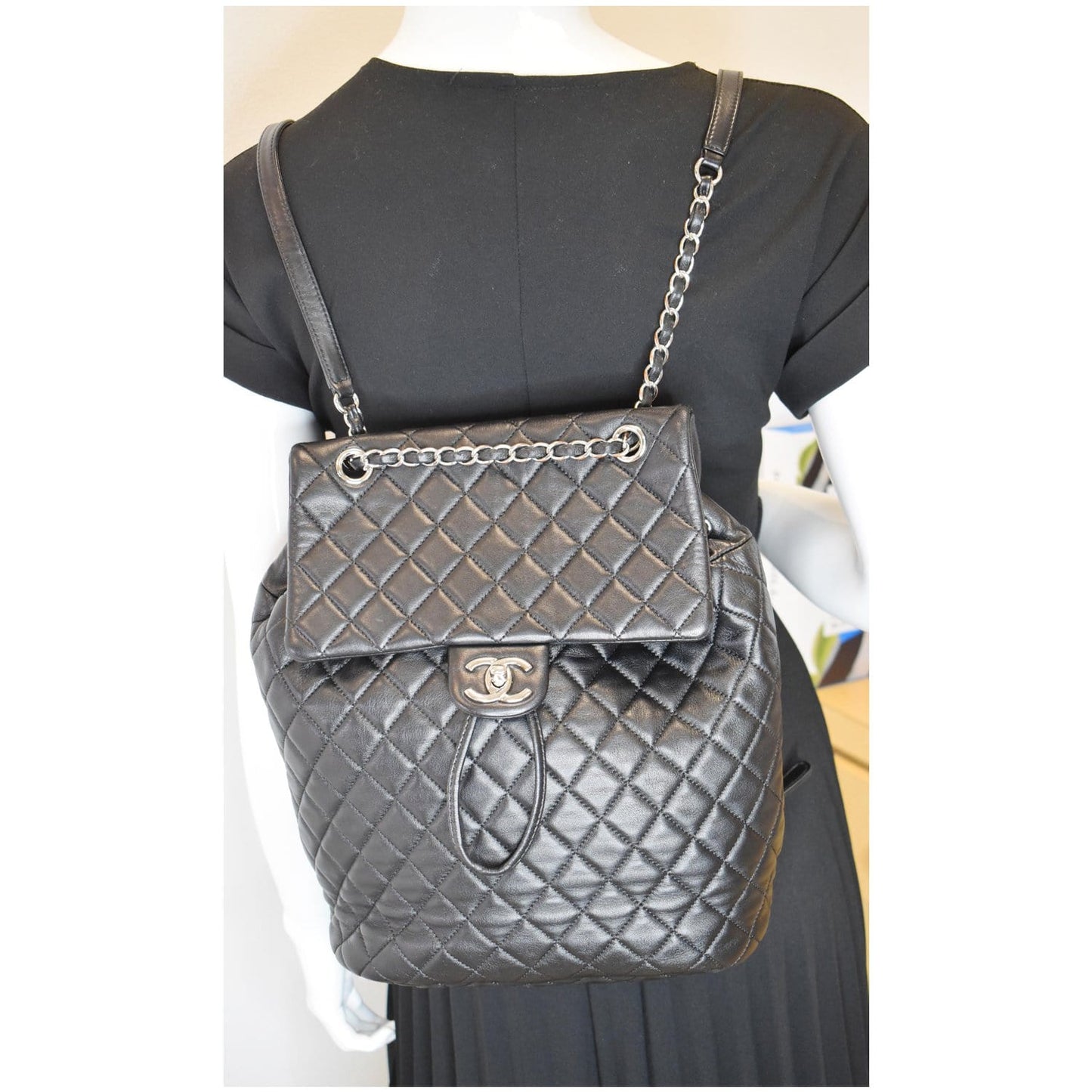 Chanel Urban Spirit Lambskin Backpack Bag Quilted Black