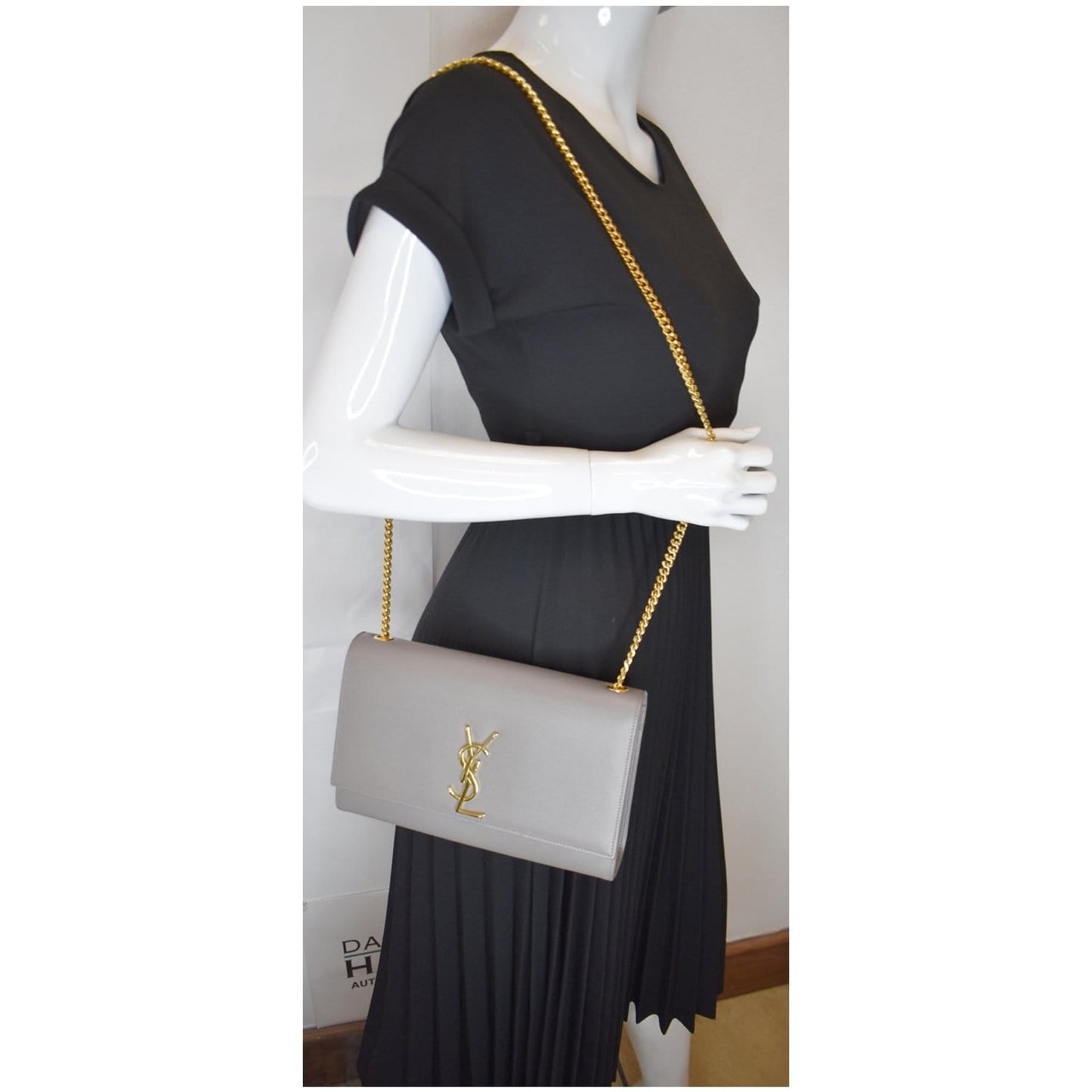 YSL Saint Laurent Saint Kate Crossbody Bag Grey Leather Medium