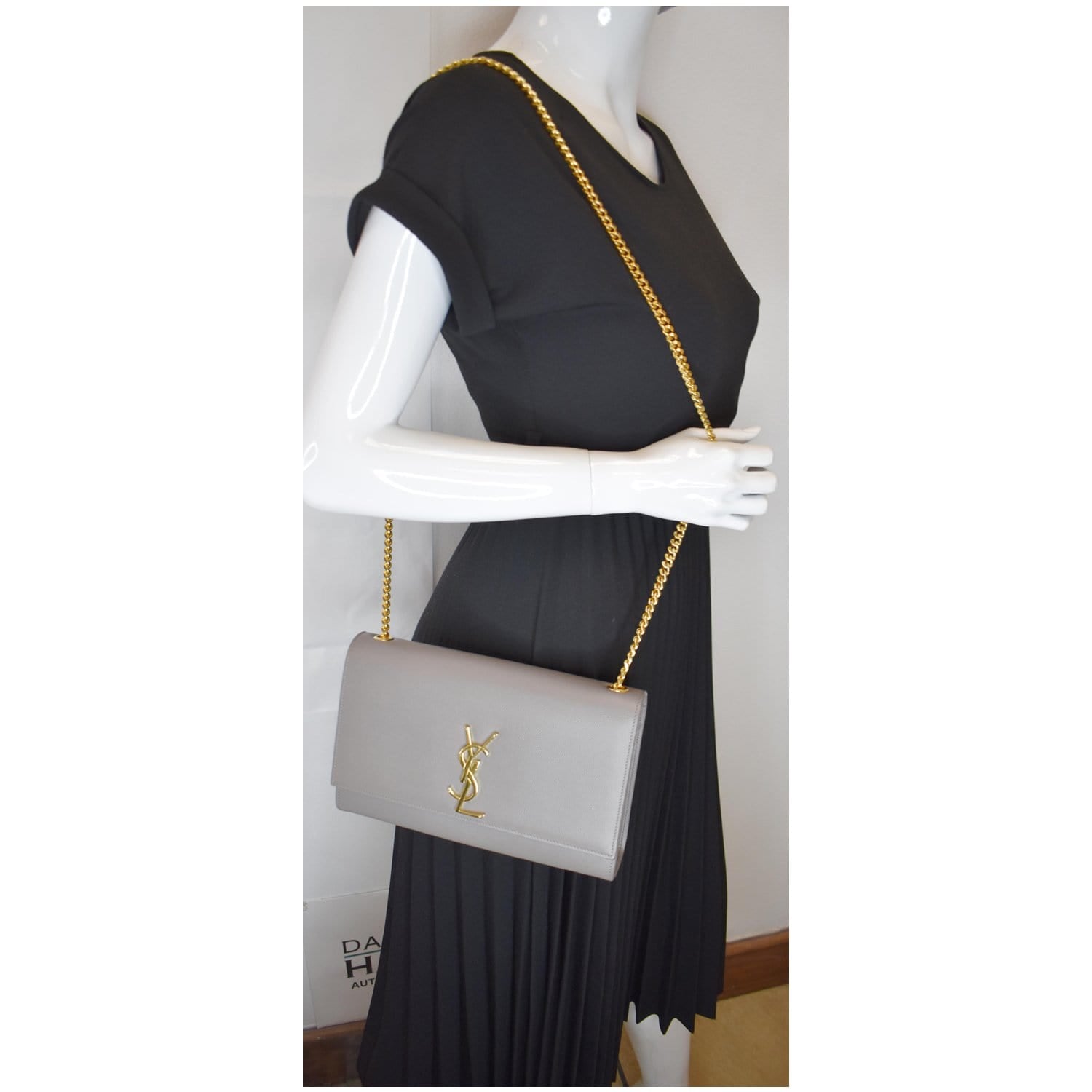 YSL Saint Laurent Saint Kate Crossbody Bag Grey Leather Medium