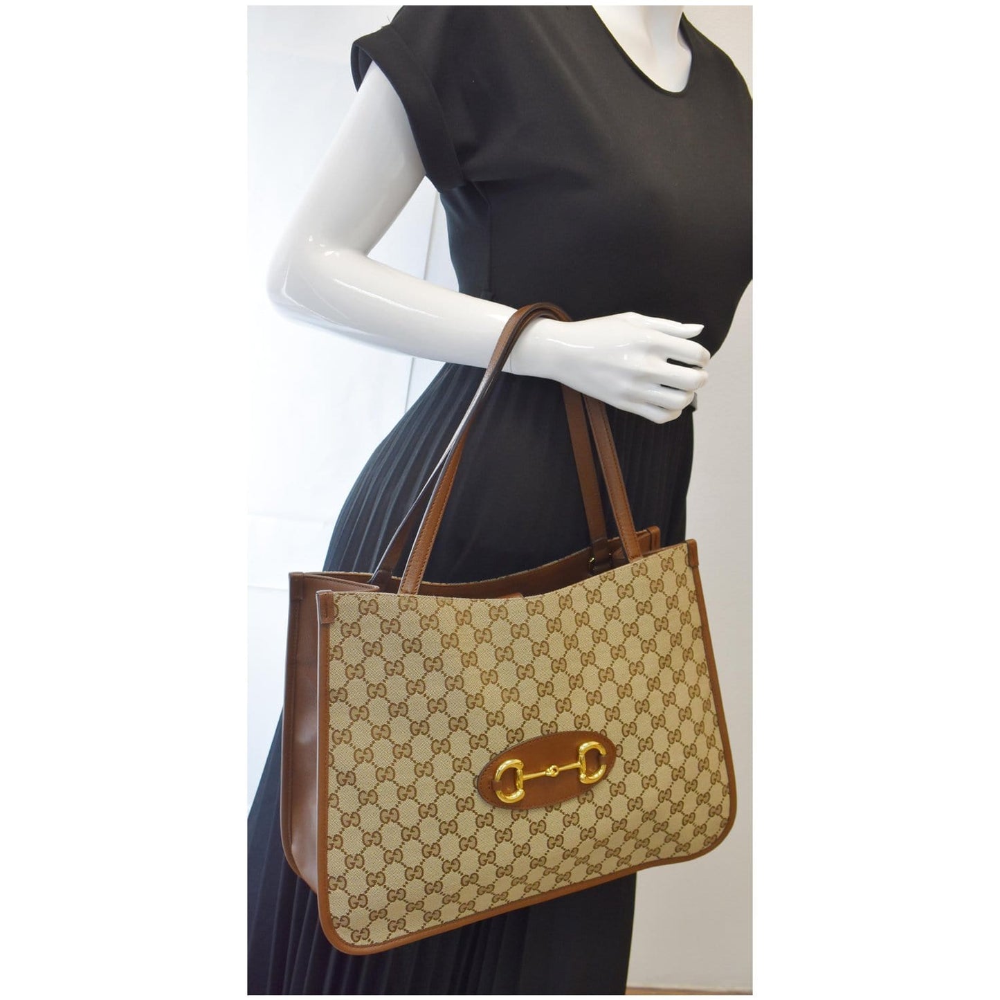 Gucci Horsebit Tote Bag Canvas Brown