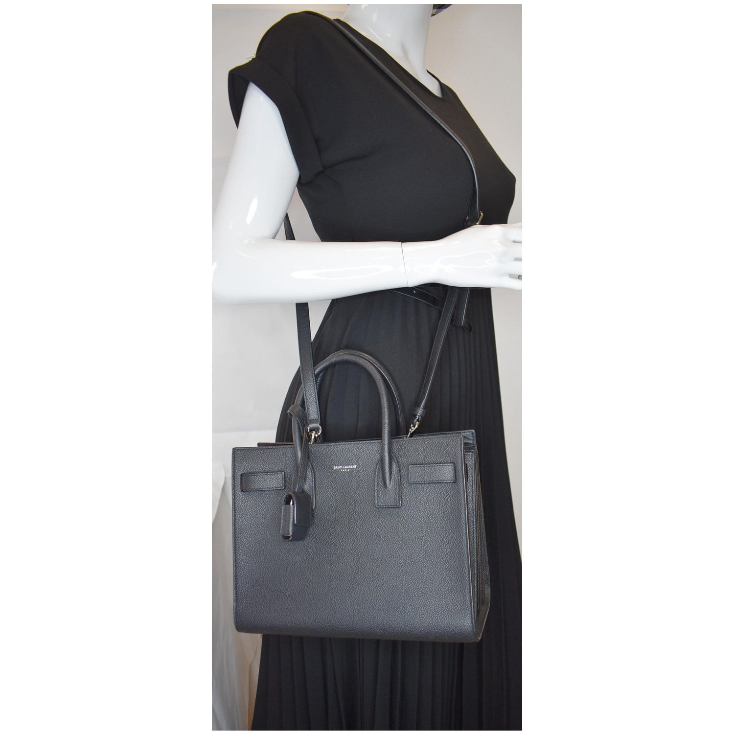 YSL Saint Laurent Saint Baby Sac De Jour Grained Tote Leather Black Shoulder Bag