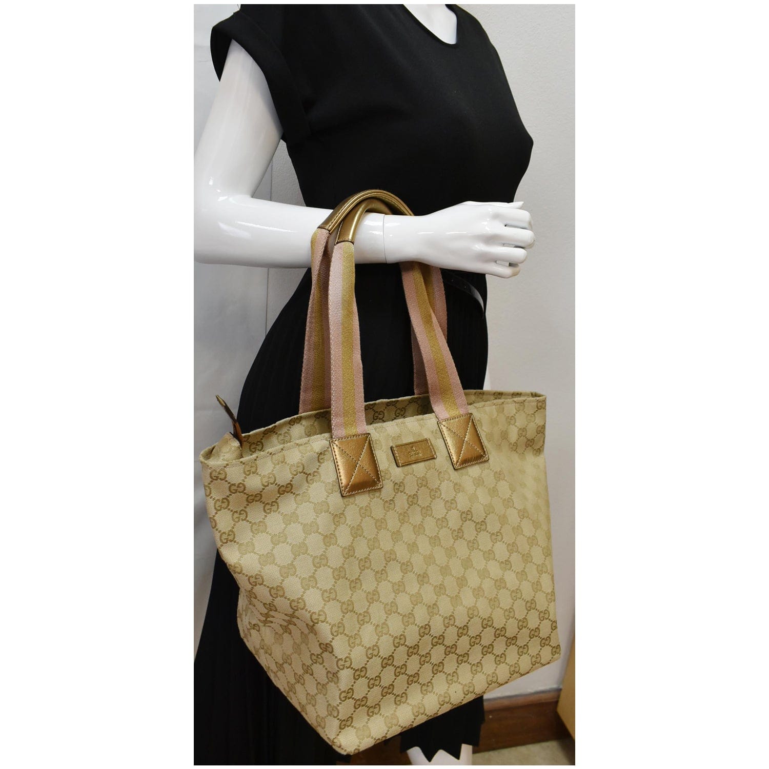Gucci Sherry Tote Bag Leather Canvas