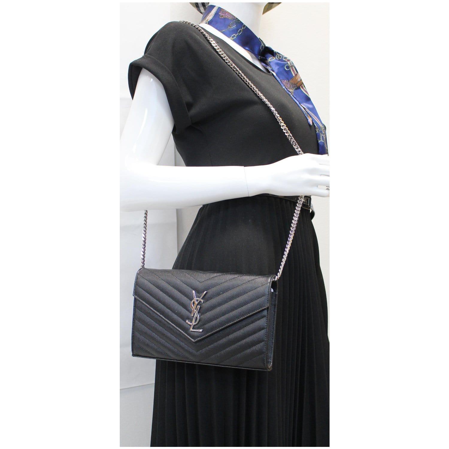 YSL Saint Laurent Saint Envelope Crossbody Wallet Leather Black Crossbody Bag