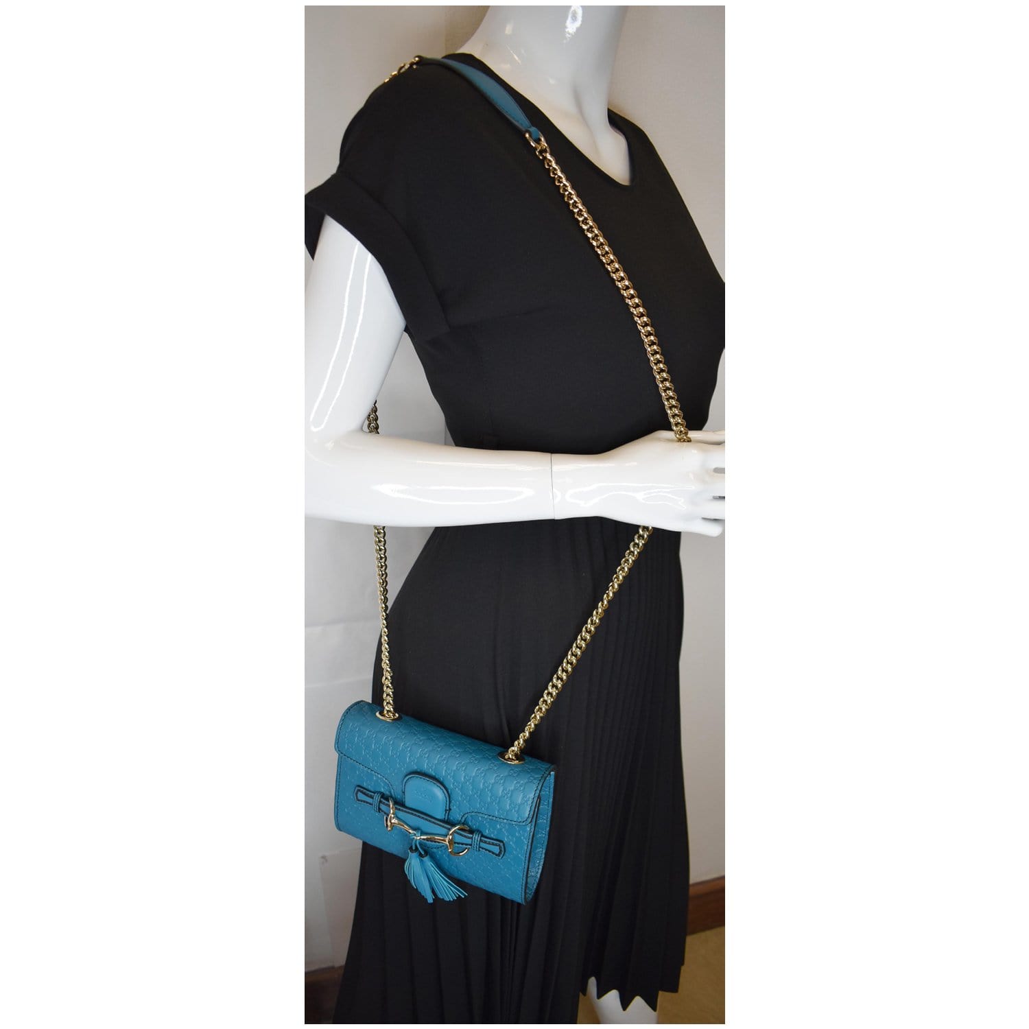 Gucci Emily Micro ssima Shoulder Bag Teal Leather Mini