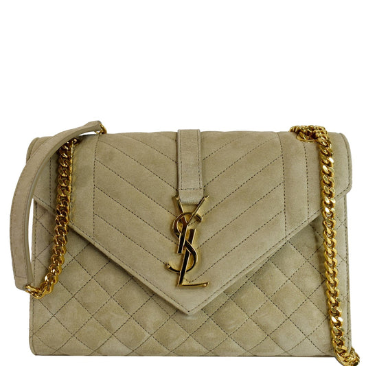 YSL Saint Laurent Saint Medium Envelope Crossbody Bag Suede Matelasse Bag Beige