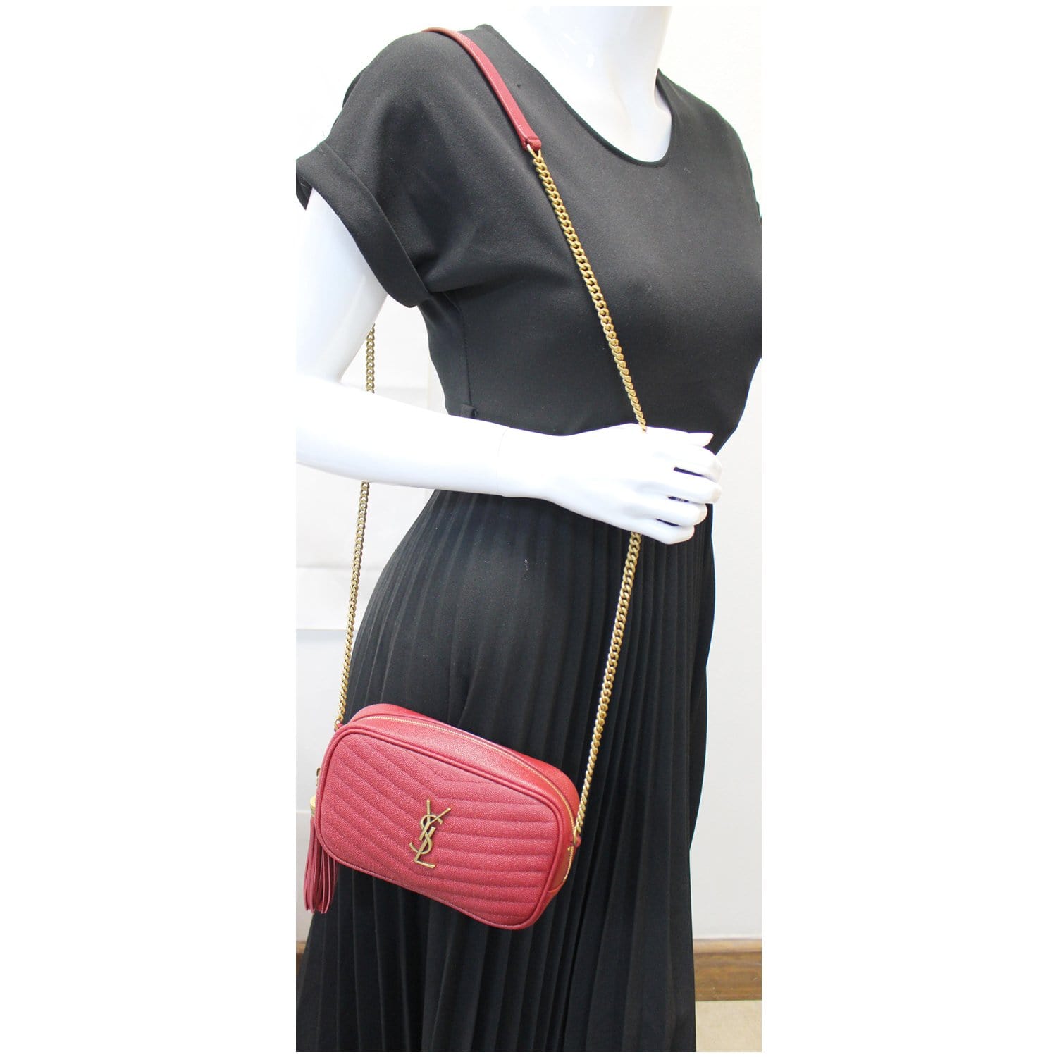 YSL Saint Laurent Saint Lou Grain De Poudre Camera Bag Red Mini Crossbody Bag