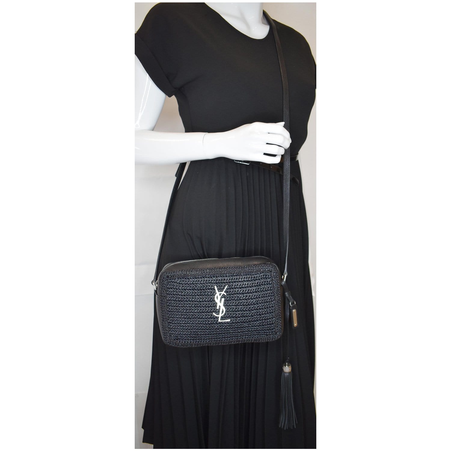 YSL Saint Laurent Saint Lou Camera Crossbody Bag Canvas Raffia