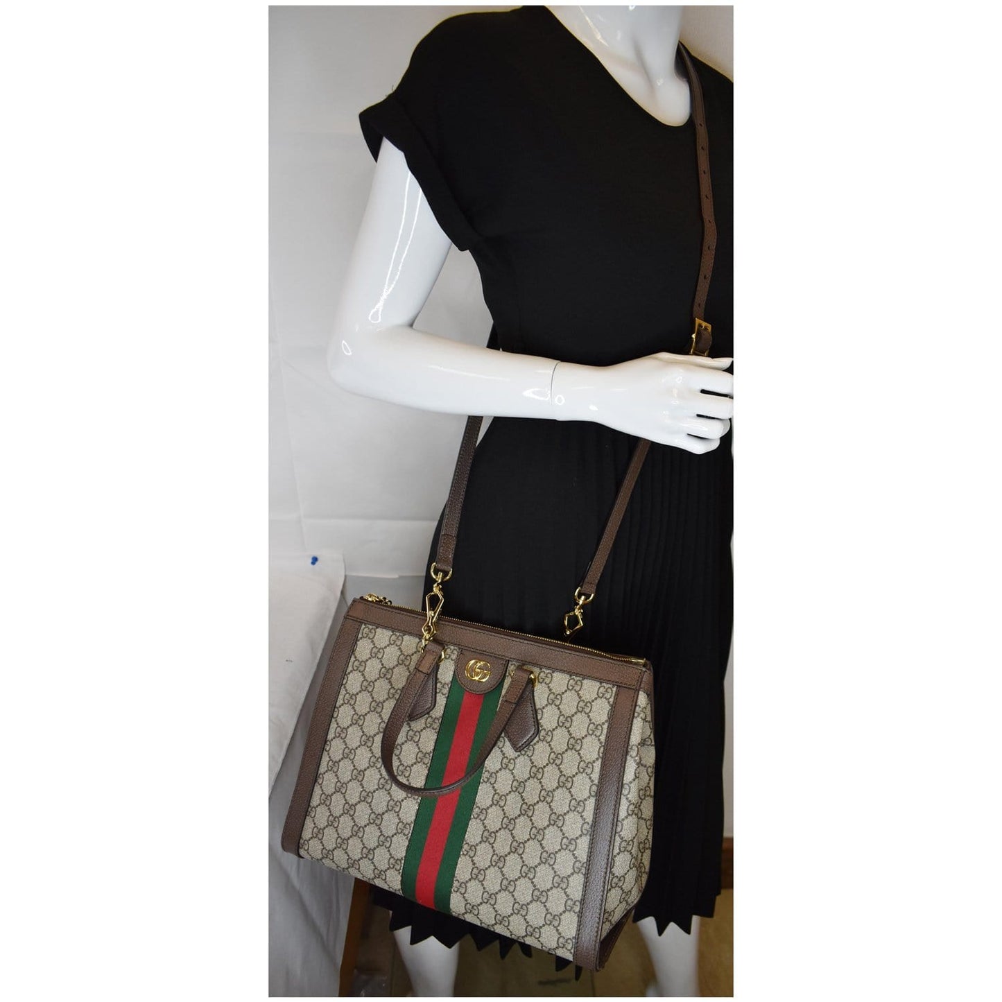 Gucci Ophidia Supreme Tote Shoulder Bag Beige Medium