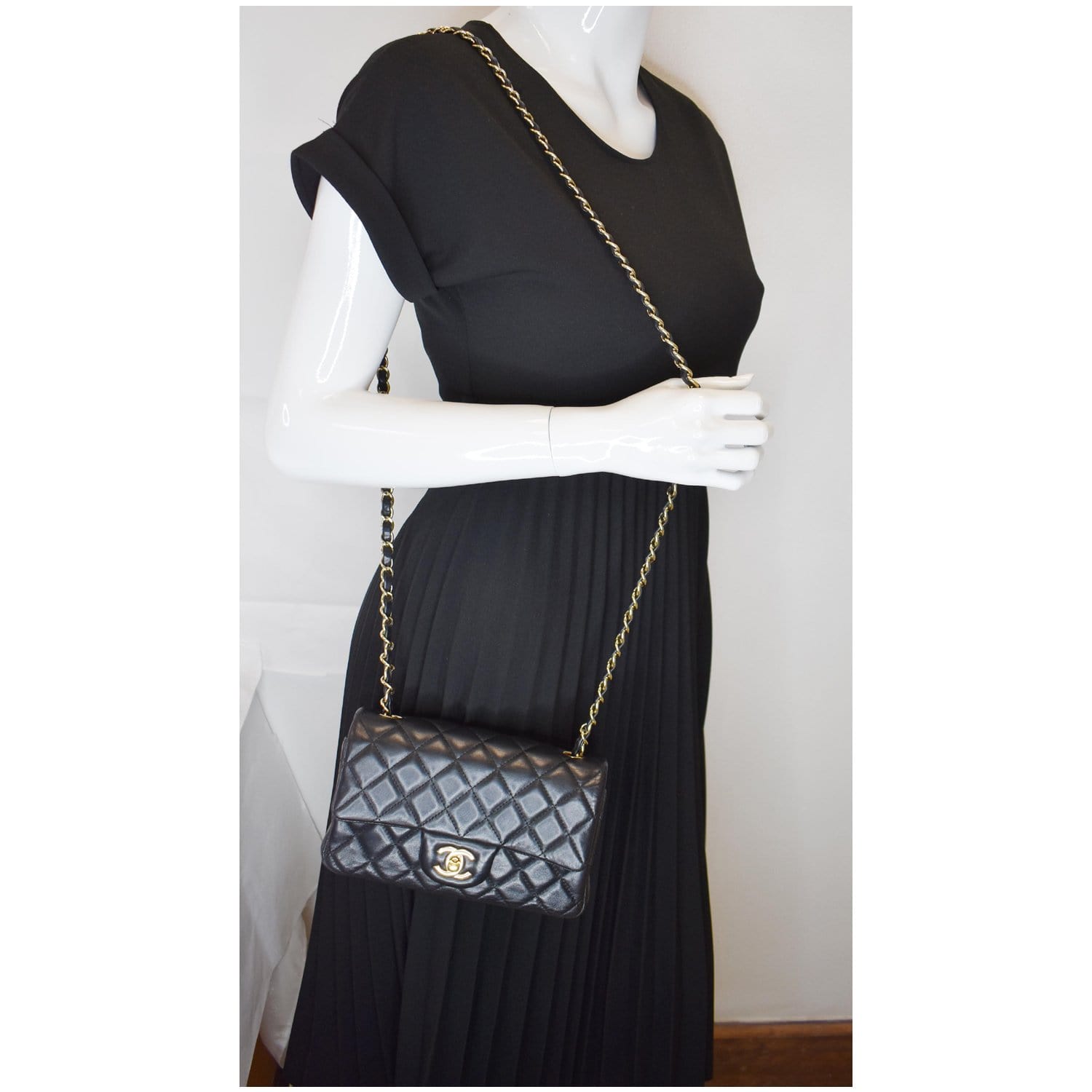 Chanel Mini Rectangular Flap Lambskin Shoulder Bag Leather Quilted