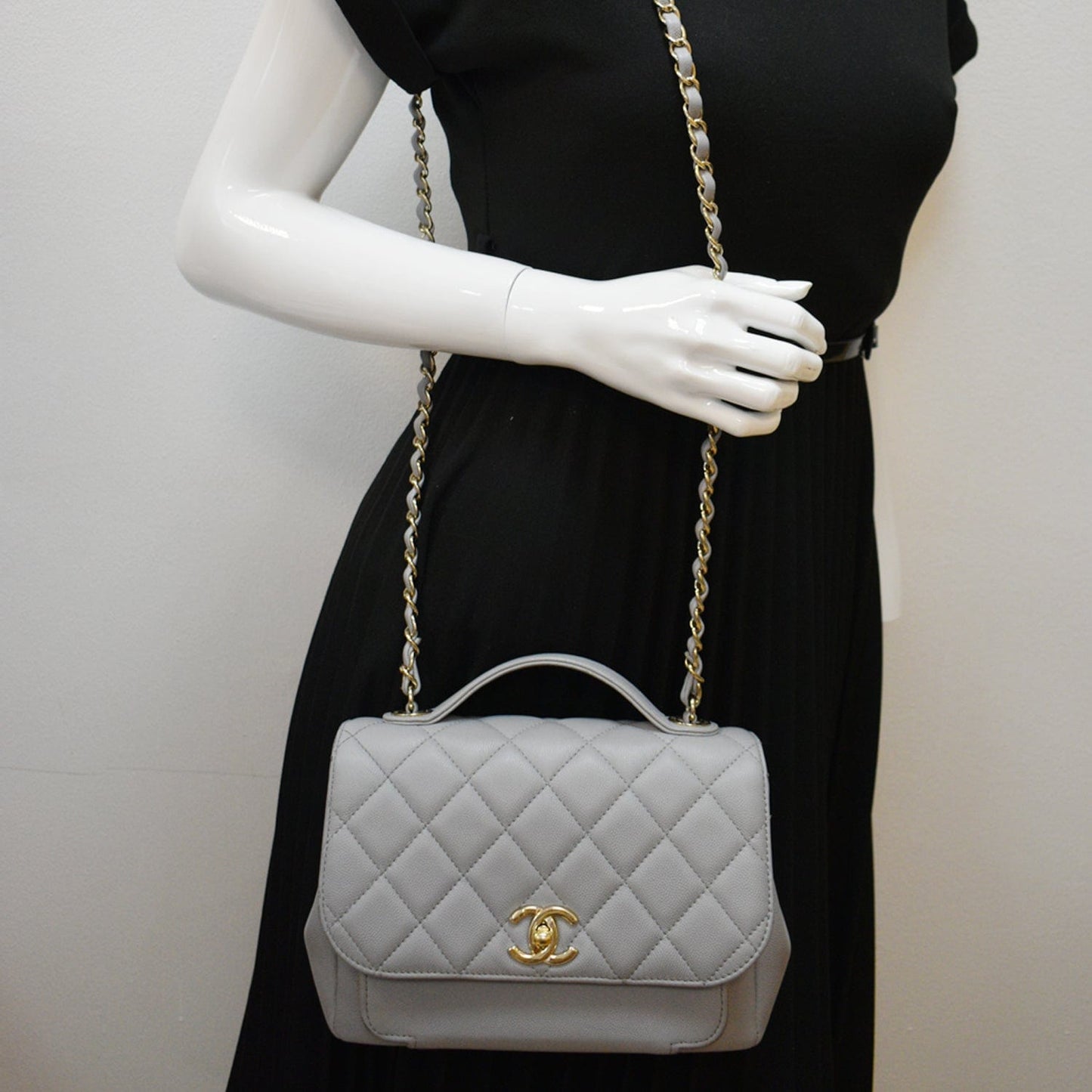 Chanel Business Affinity Caviar Crossbody Bag Gray Quilted Medium