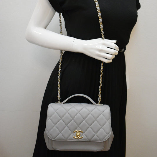 Chanel Business Affinity Caviar Crossbody Bag Gray Quilted Medium