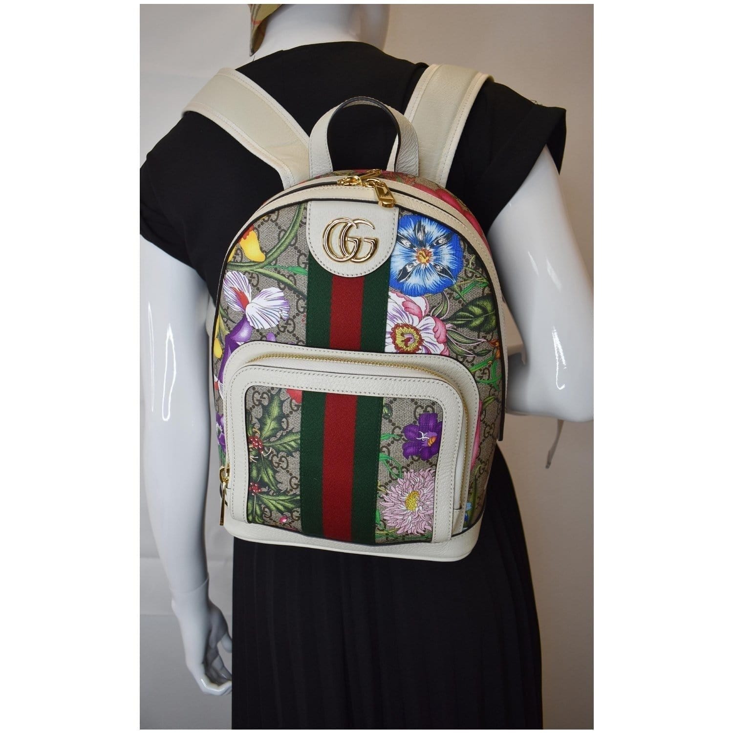 Gucci Ophidia Flora Supreme Backpack Bag Canvas Beige