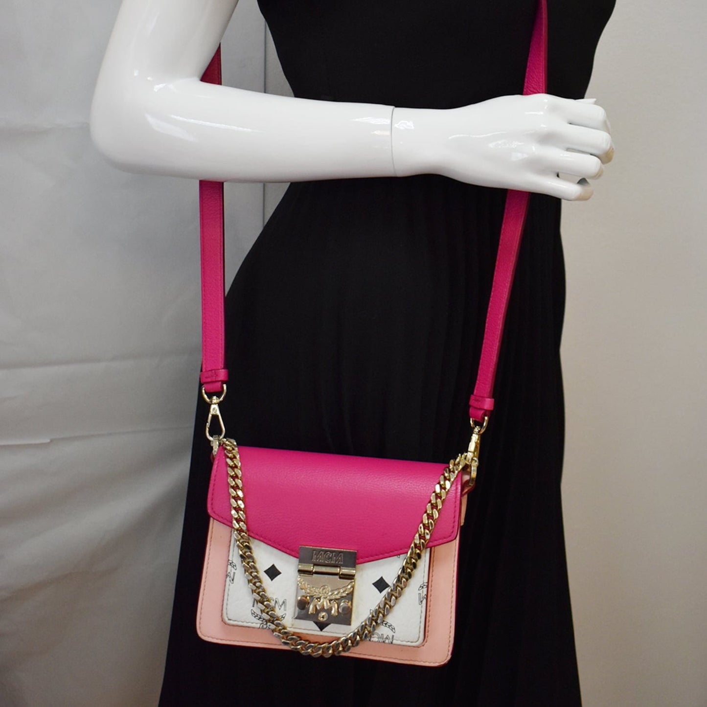 MCM Patricia Block Visetos Crossbody Bag Multicolor Leather Canvas