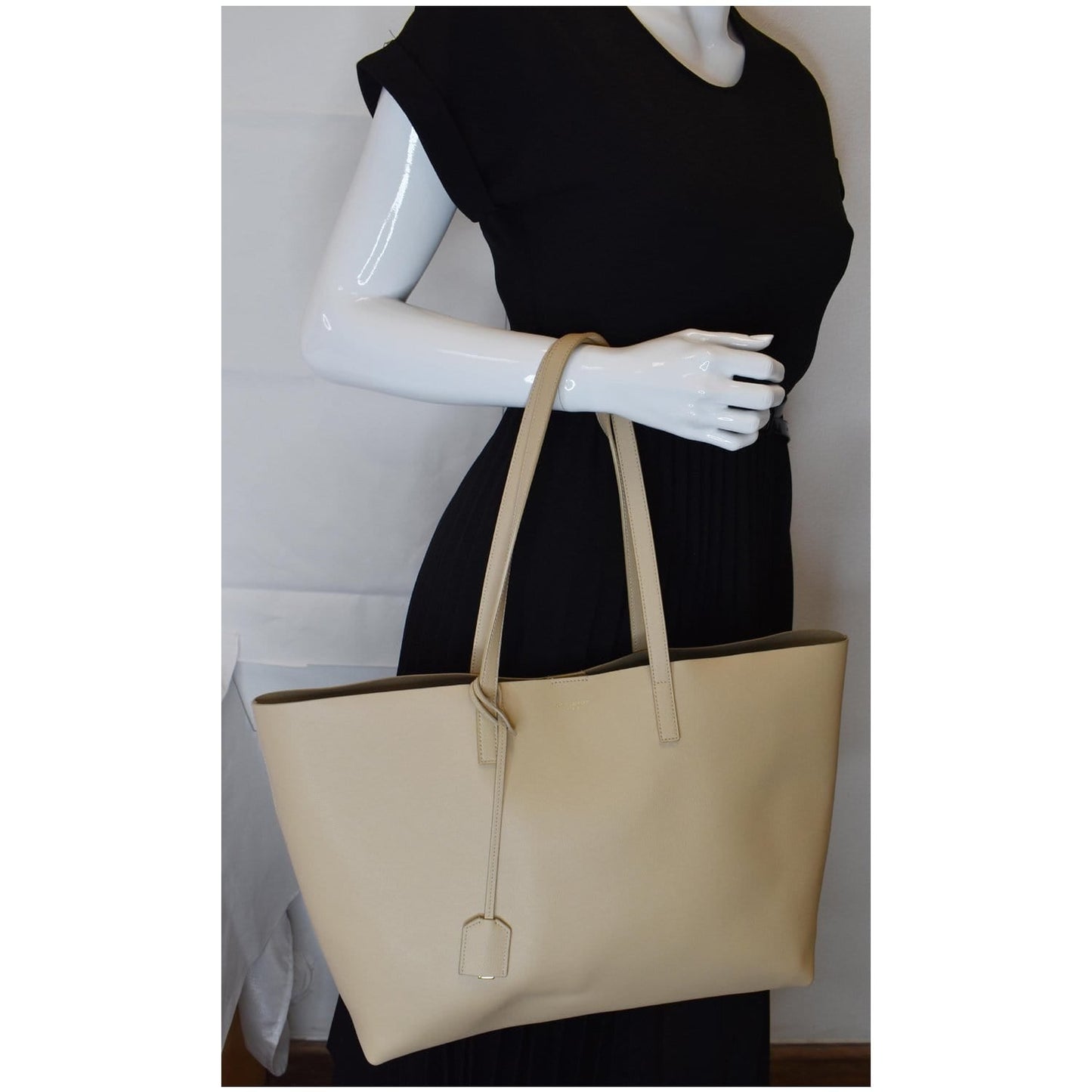 YSL Saint Laurent Saint Shopping Tote Bag Leather Beige